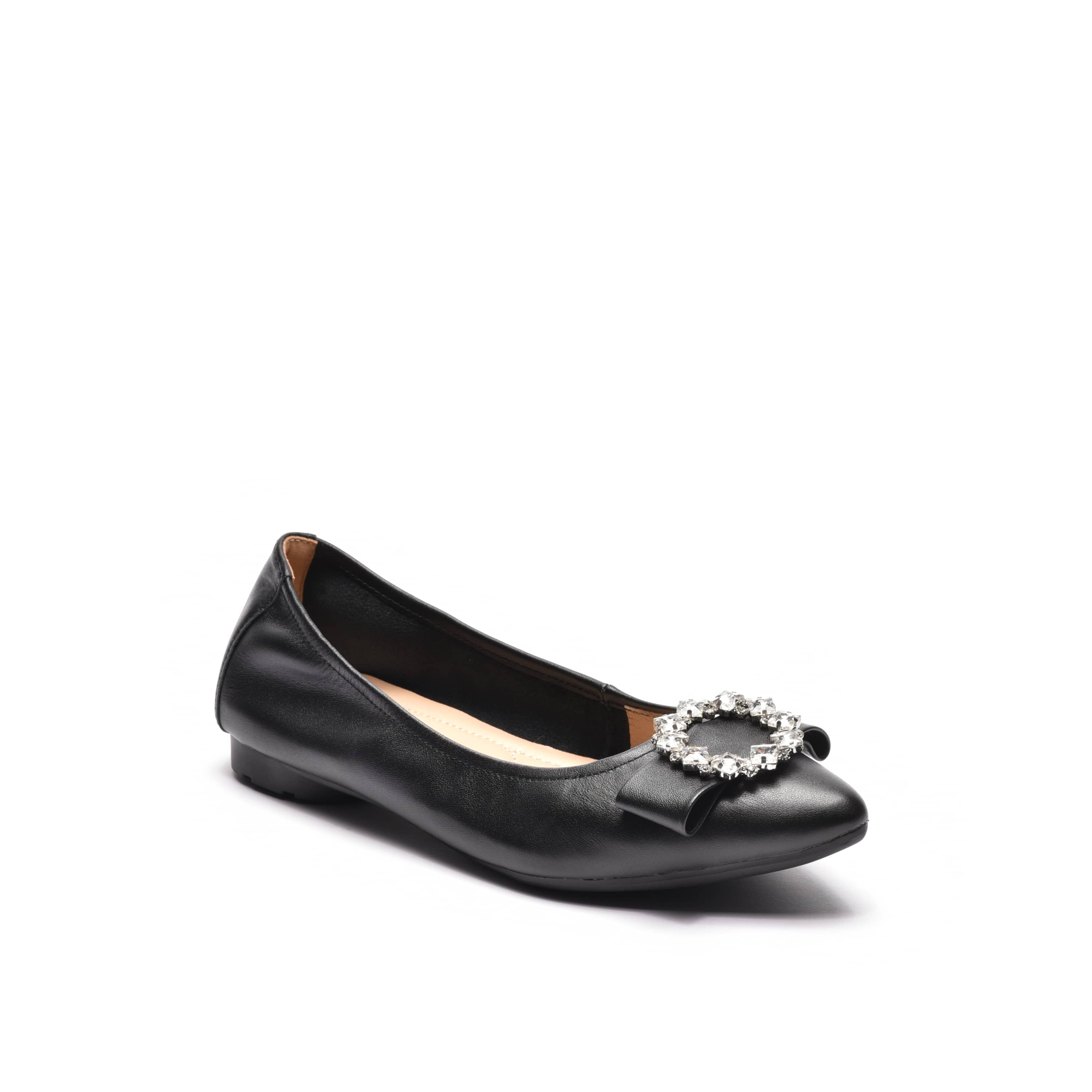 Mia Black Crystal Buckle Flat