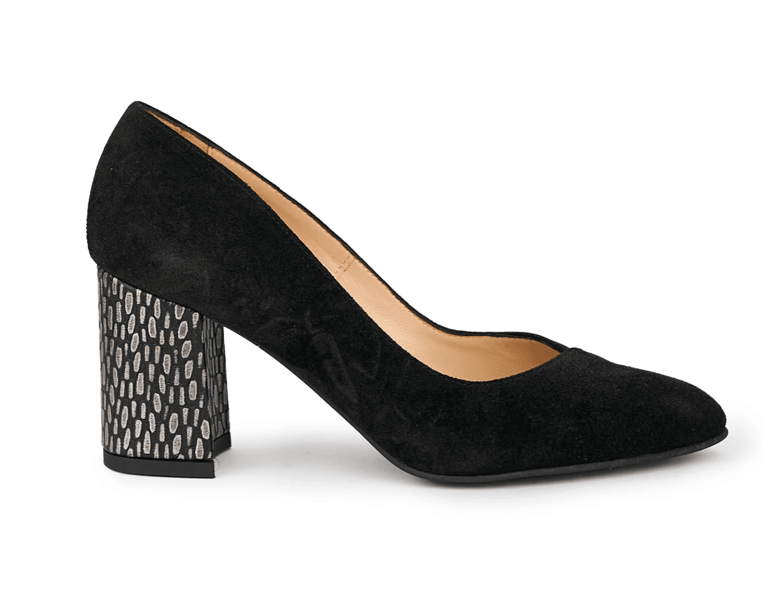 Black Suede Perforated Heel Pump