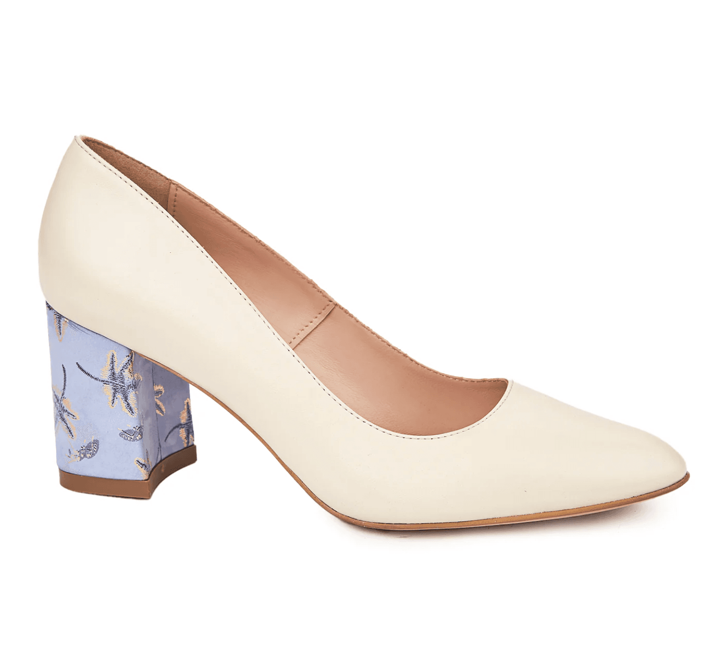 Ivory Bird-Print Heel Pump