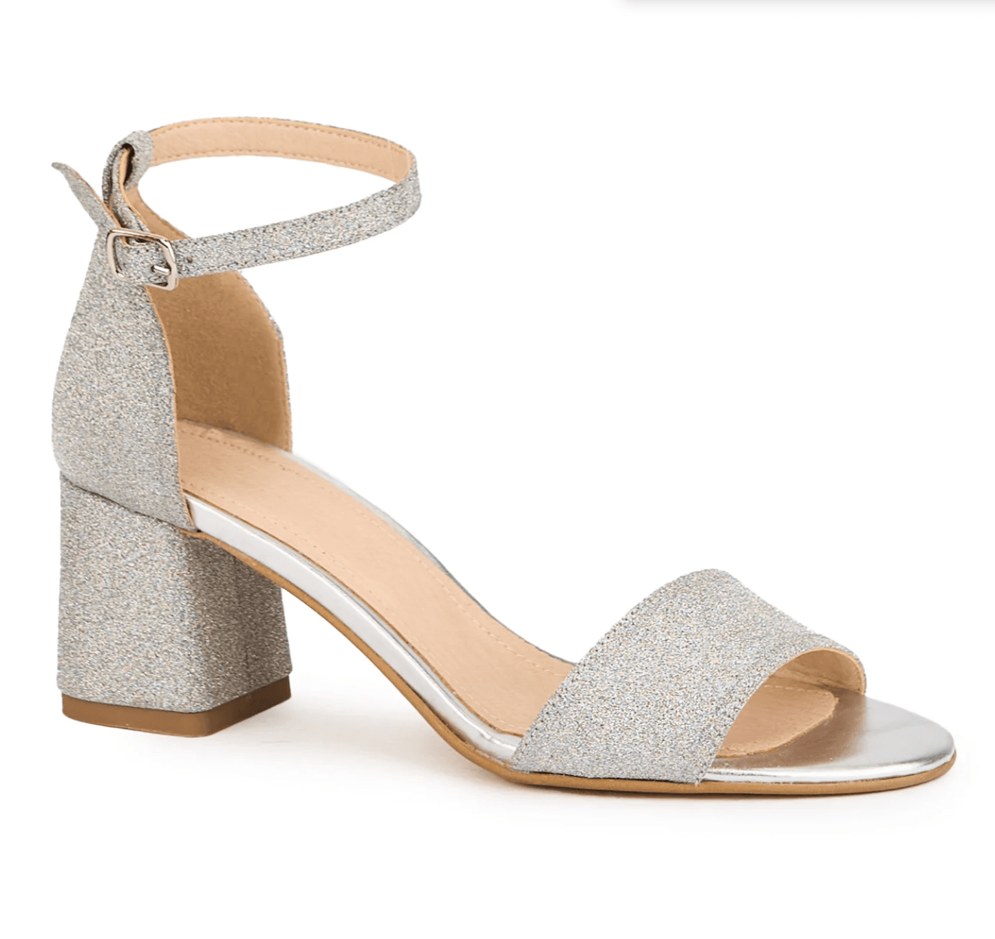 Silver Glitter Ankle-Strap Sandal