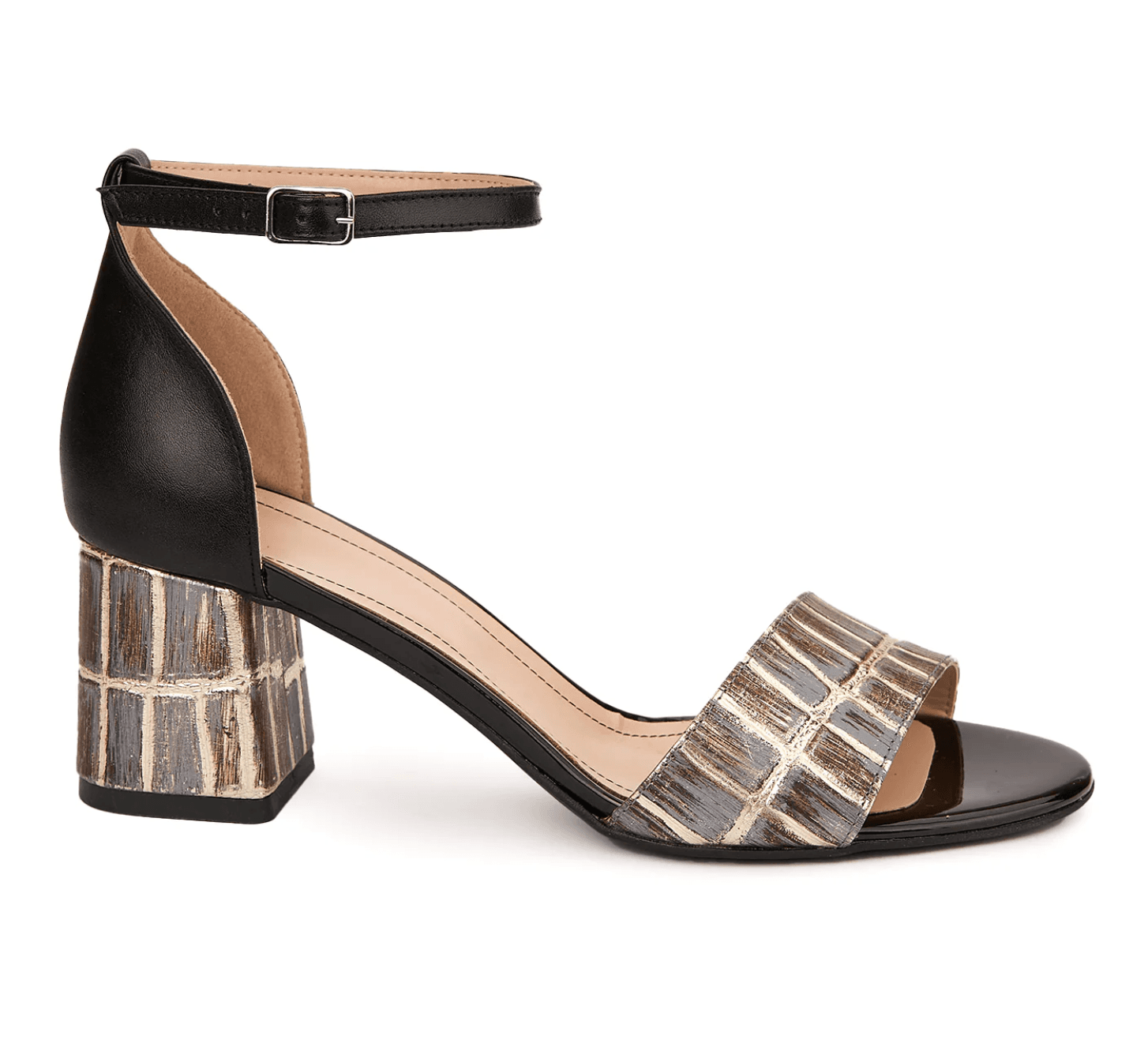 Black Textured-Heel Sandal