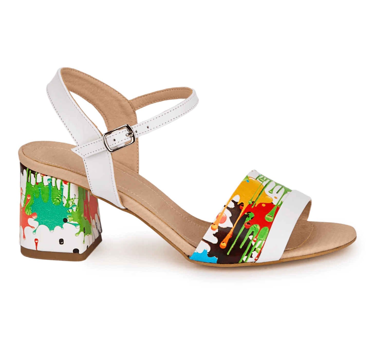 White Paint-Print Ankle Sandal