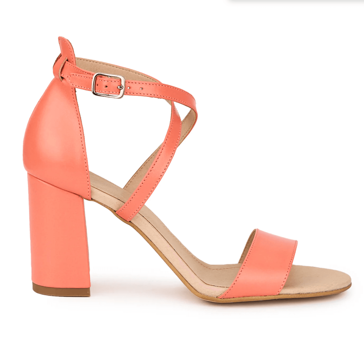 Coral Cross-Strap Block Sandal