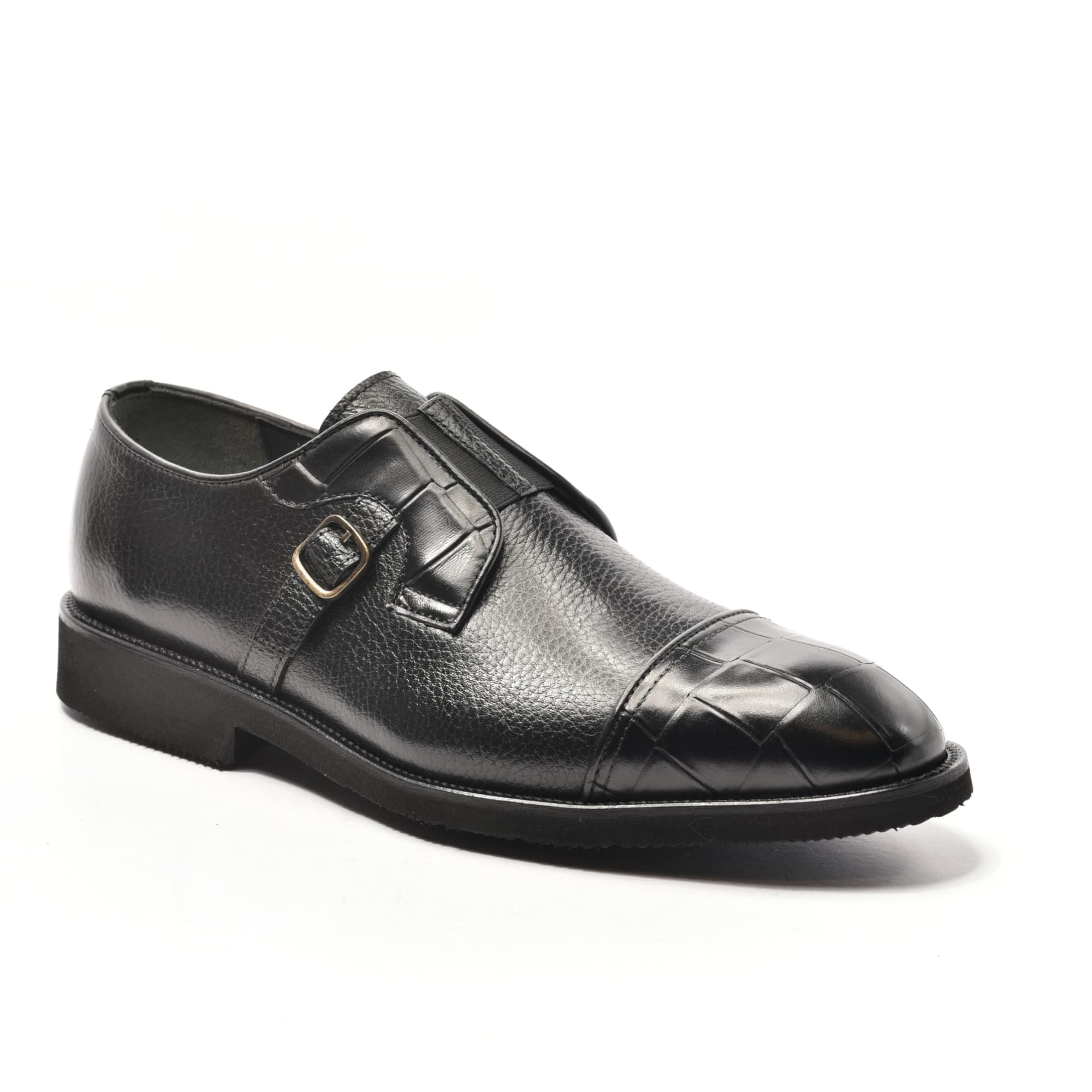 Black Croc-Cap Double Monk