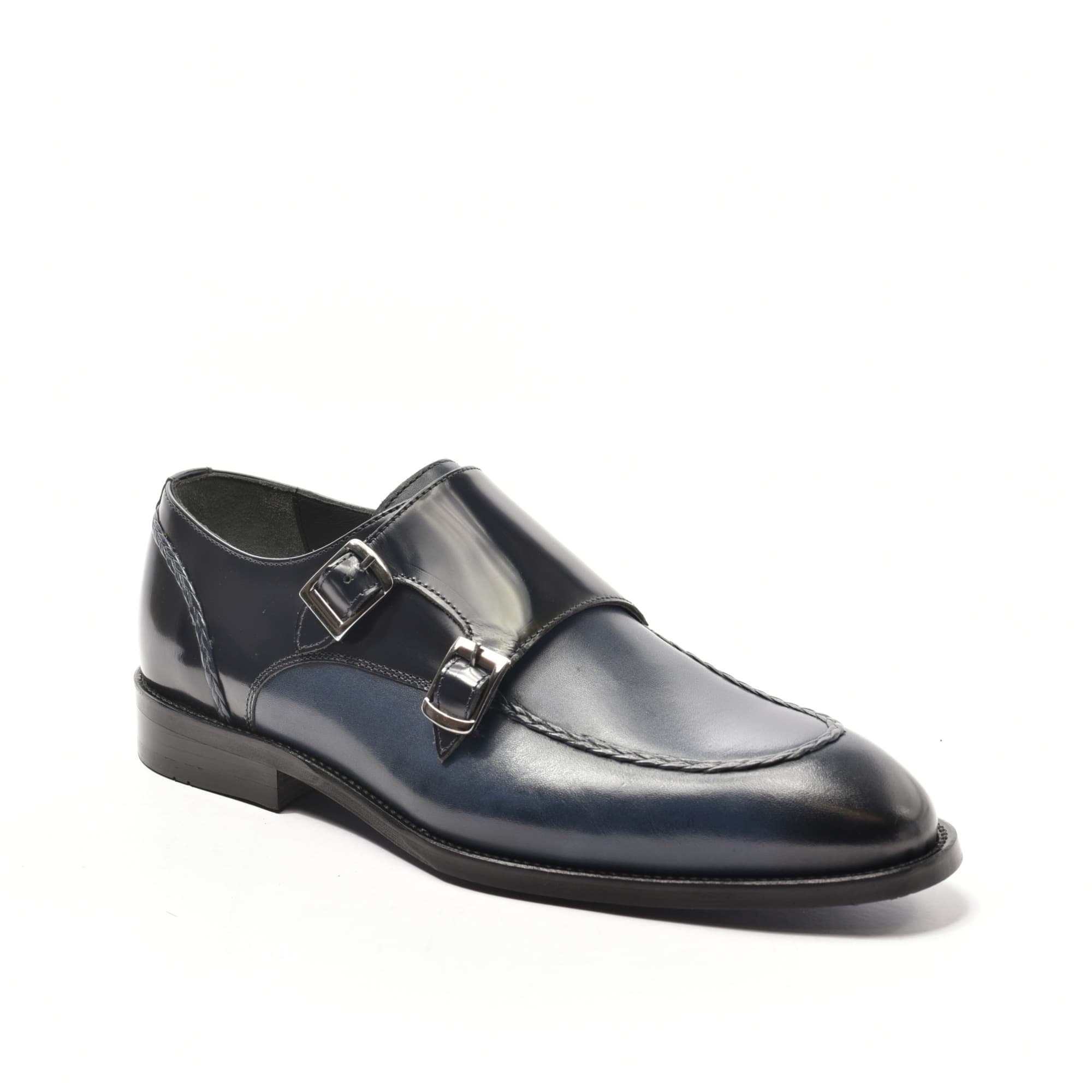 Navy Two-Tone Polished Double Monk