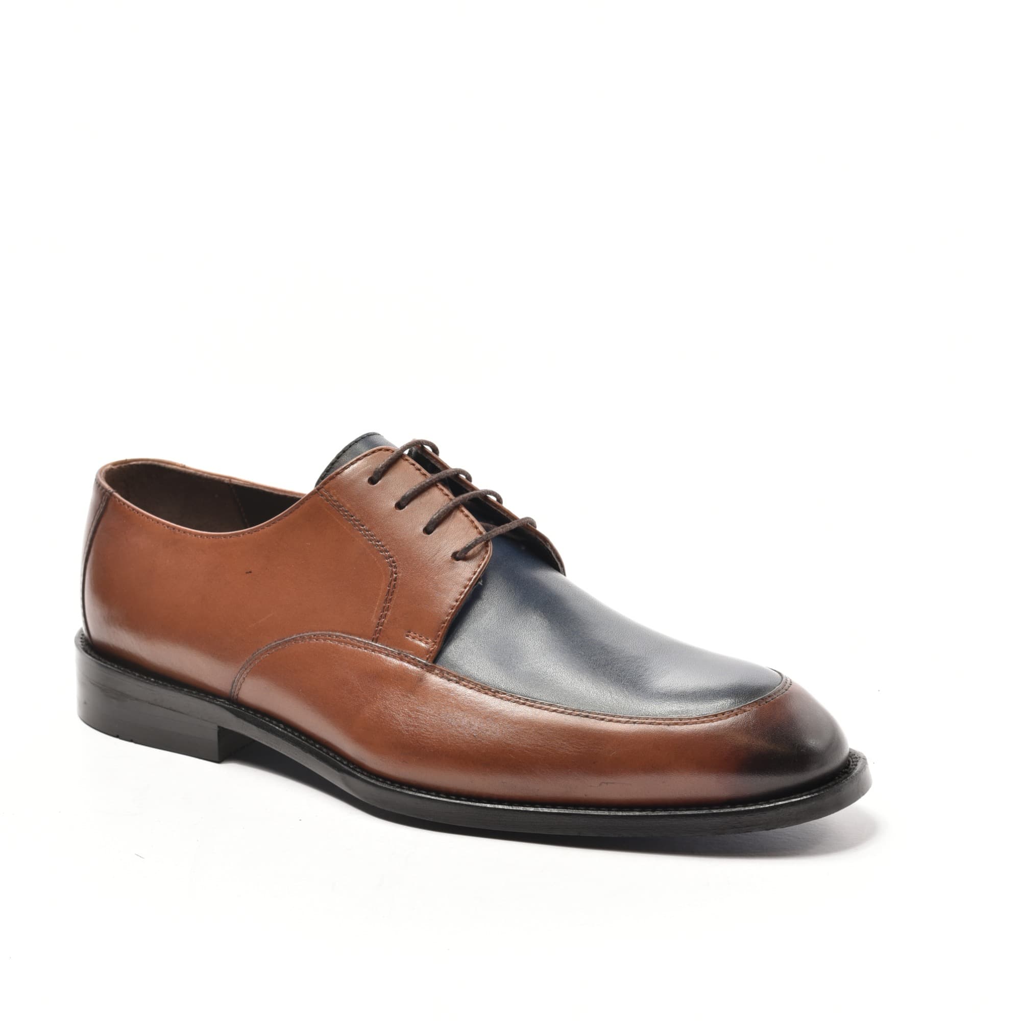 Cognac & Navy Apron-Toe Derby