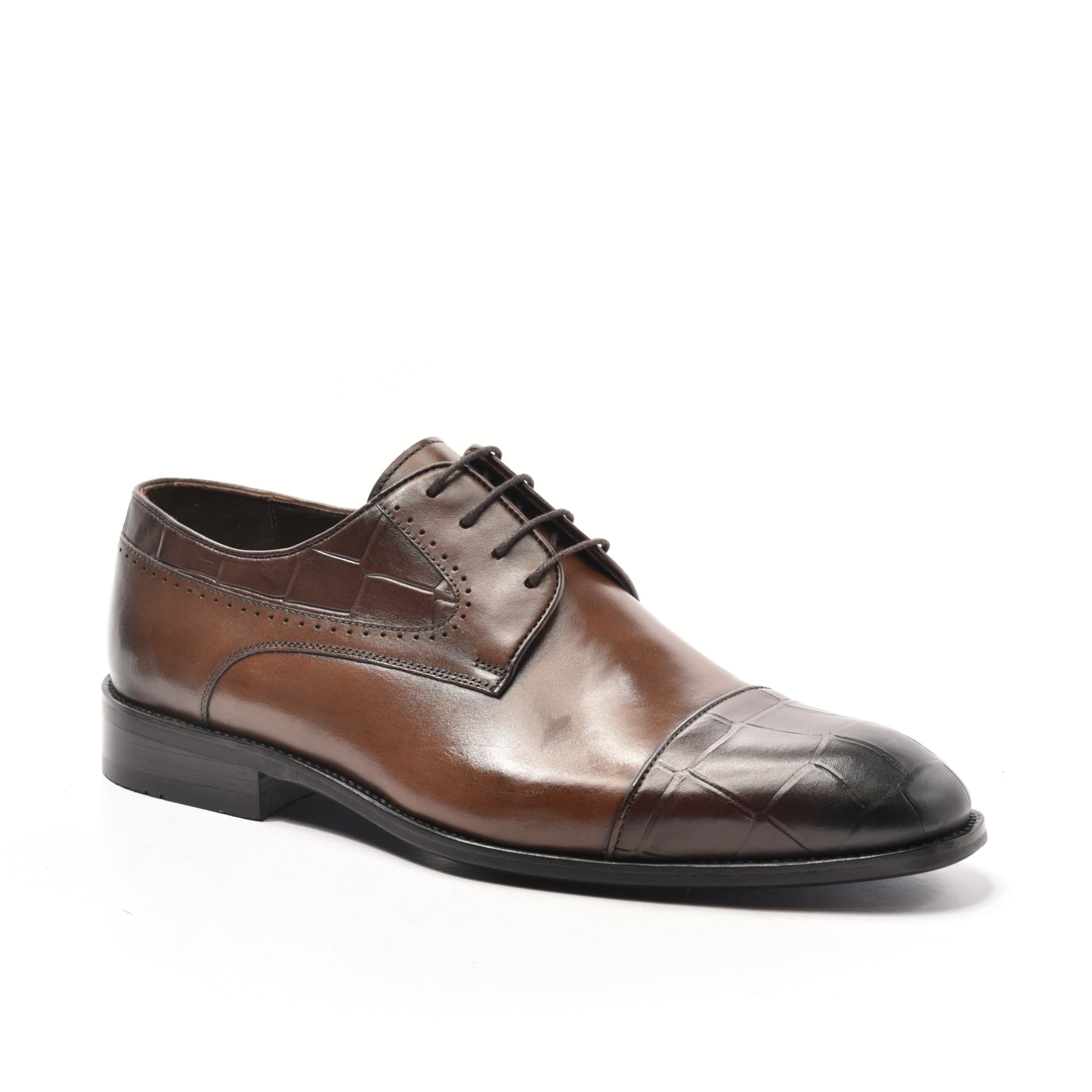 Brown Cap-Toe Derby with Croc Cap & Quarters