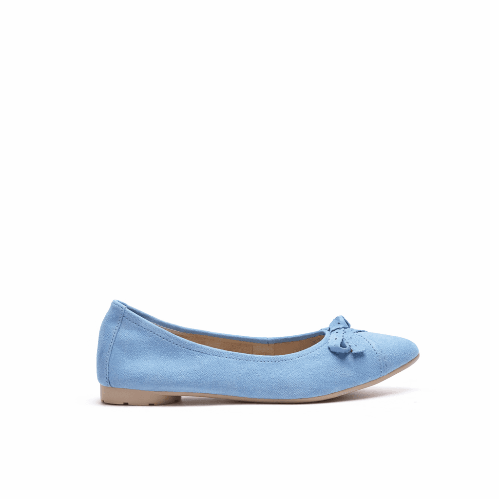 Nesa Perforated Bow Flat in Baby Blue Suede