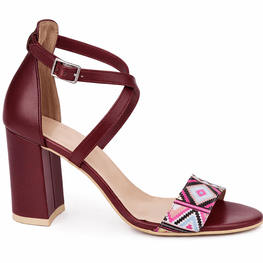 Burgundy Cordovan Ethnic-Strap Block Sandal with Cream Sole