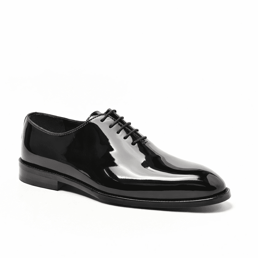 Charcoal Black Patent Leather Wholecut Oxford
