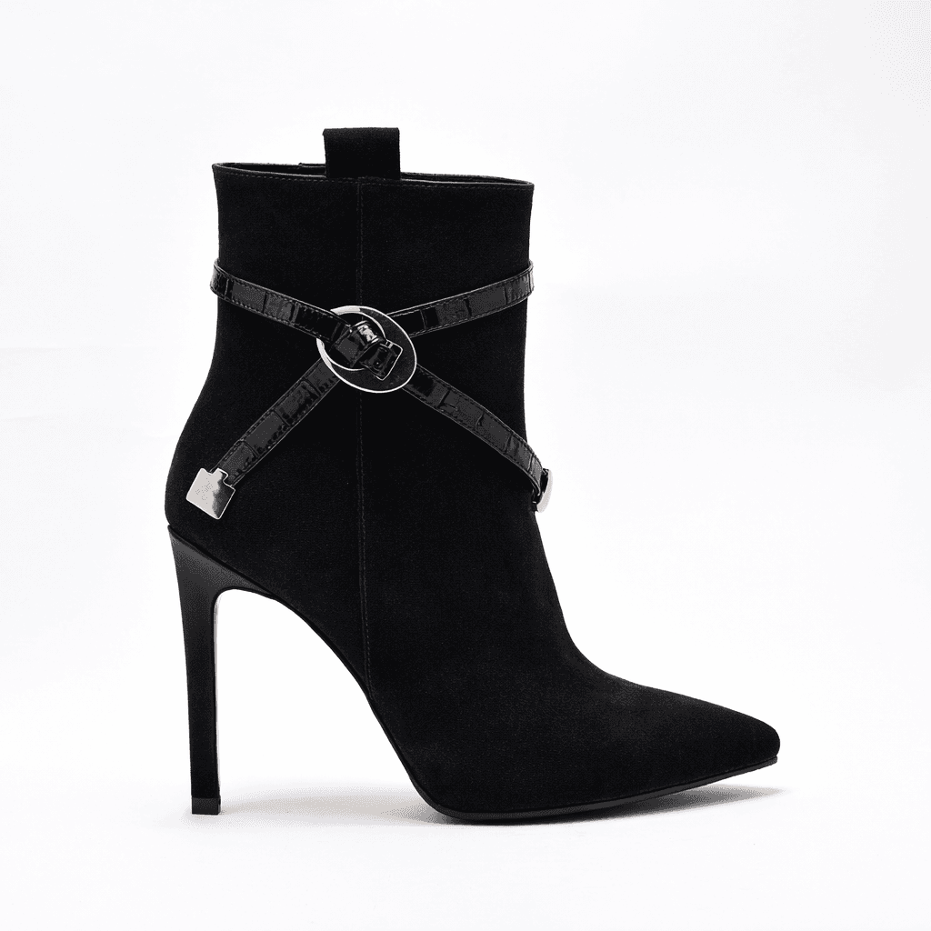Black Suede Croc Buckle Boot