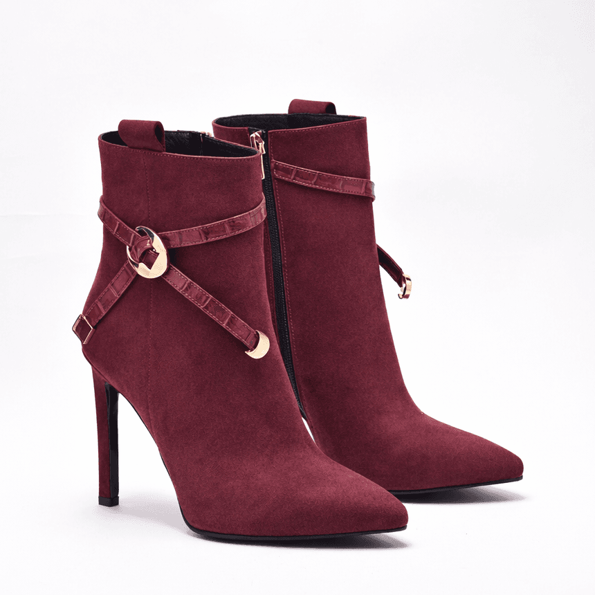 Wine Suede Croc Buckle Boot