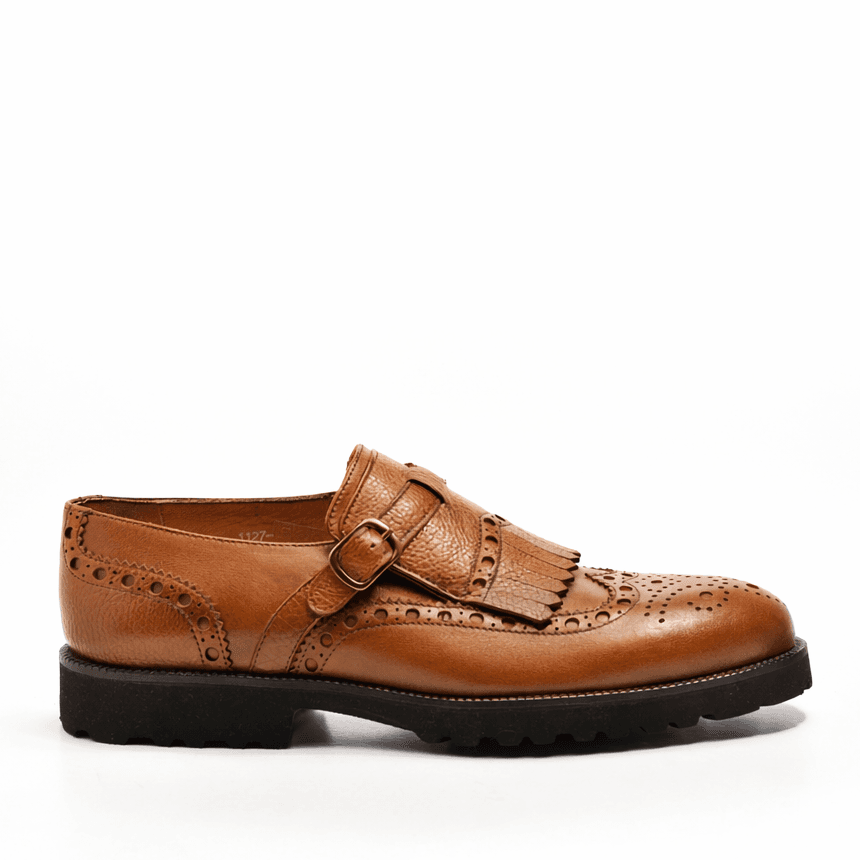 Brogue Fringe Monk Strap in Tan Full Grain