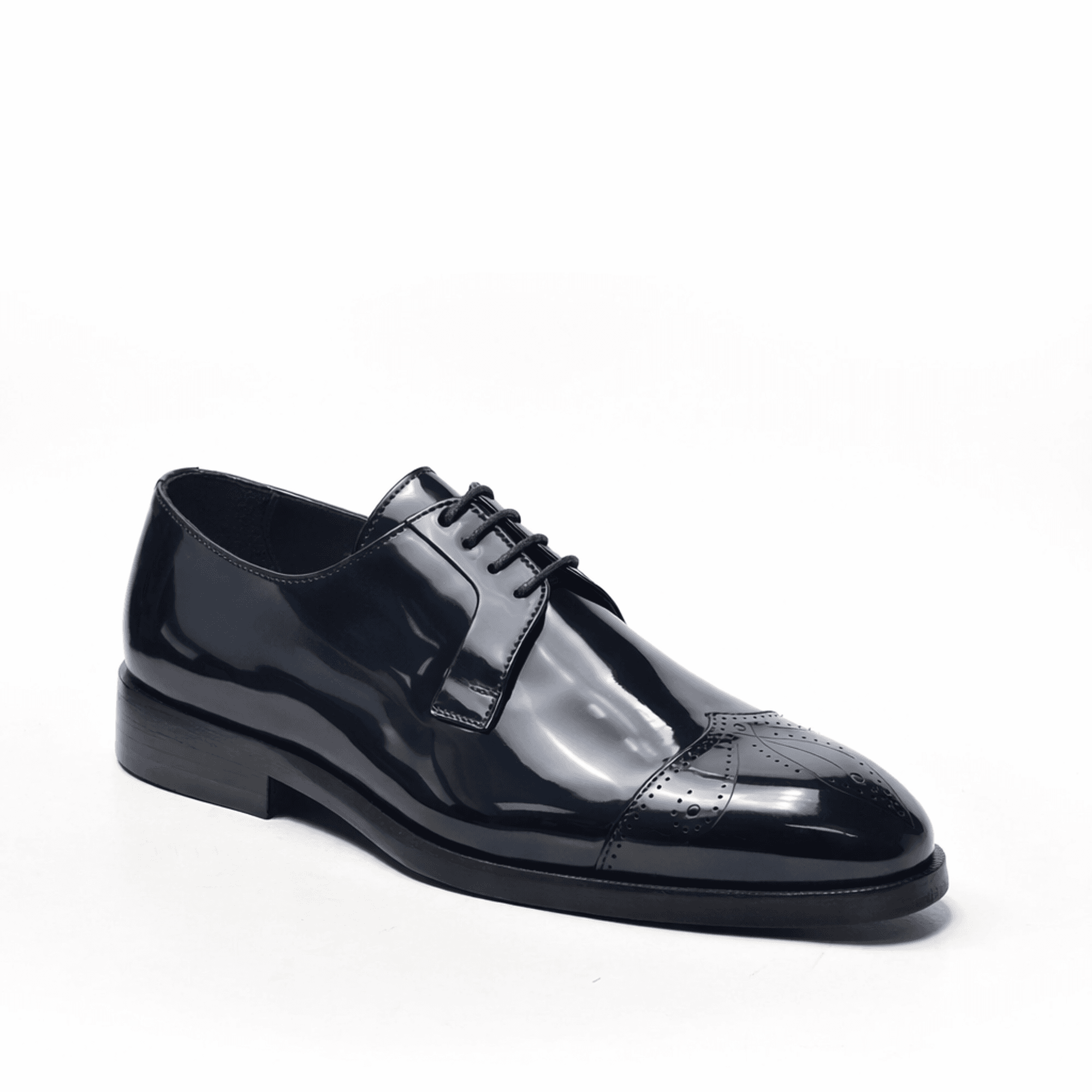 Brogue Cap-Toe Derby in Patent Marine