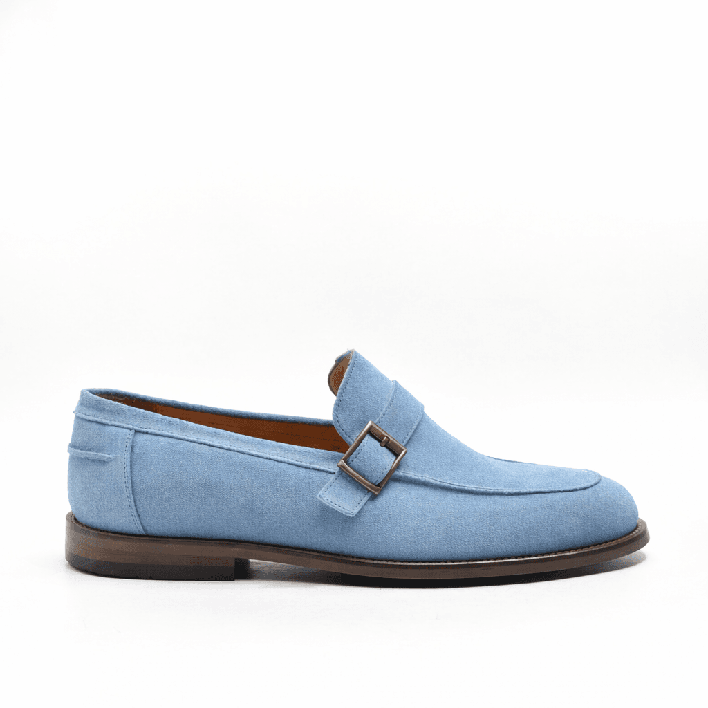Buckle Loafer in Baby Blue Suede