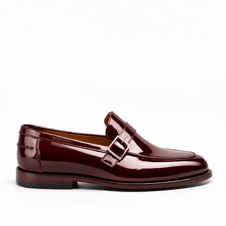 Buckle Loafer in Wine Patent Leather
