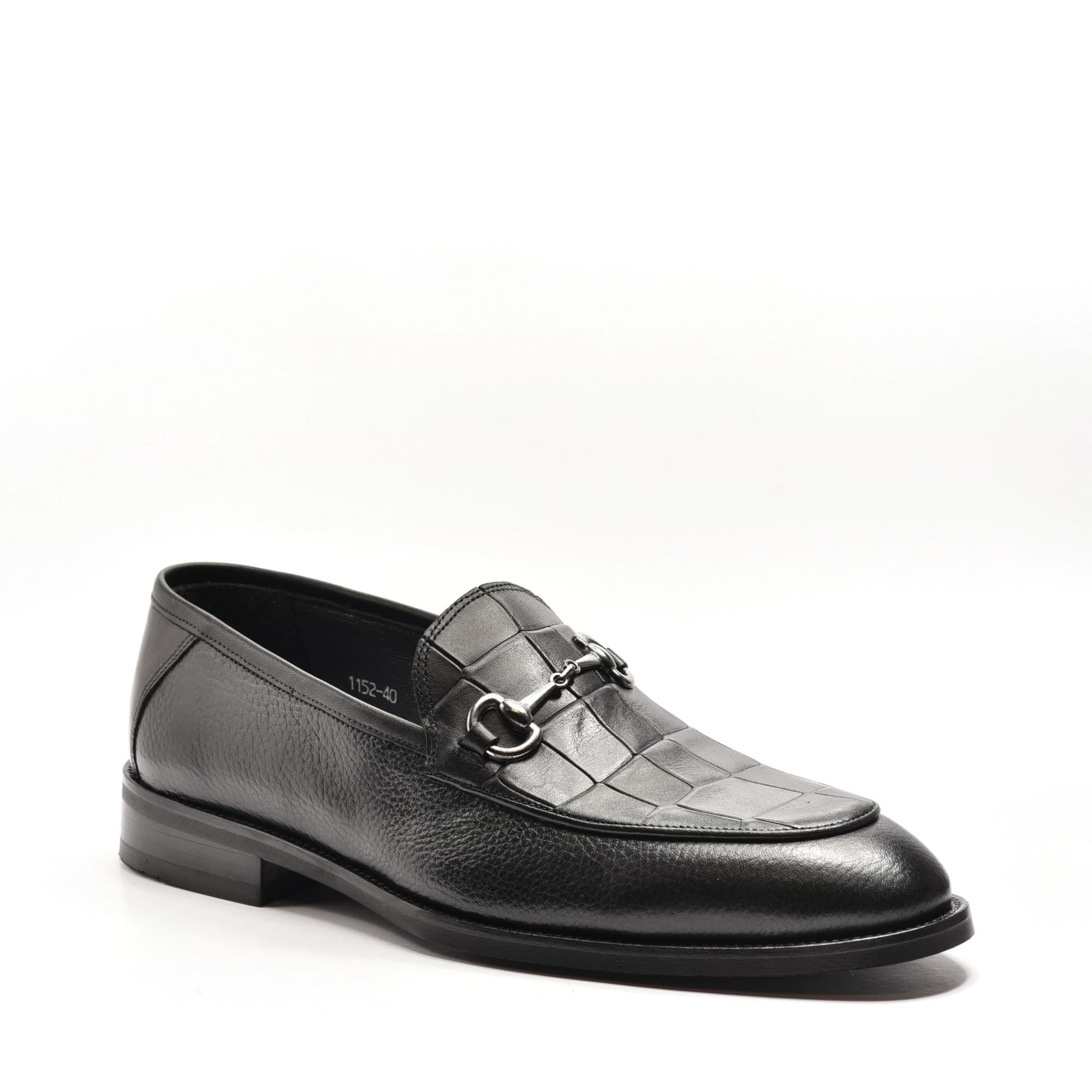 Bit Loafer in Black Mixed Croco & Grained Leather