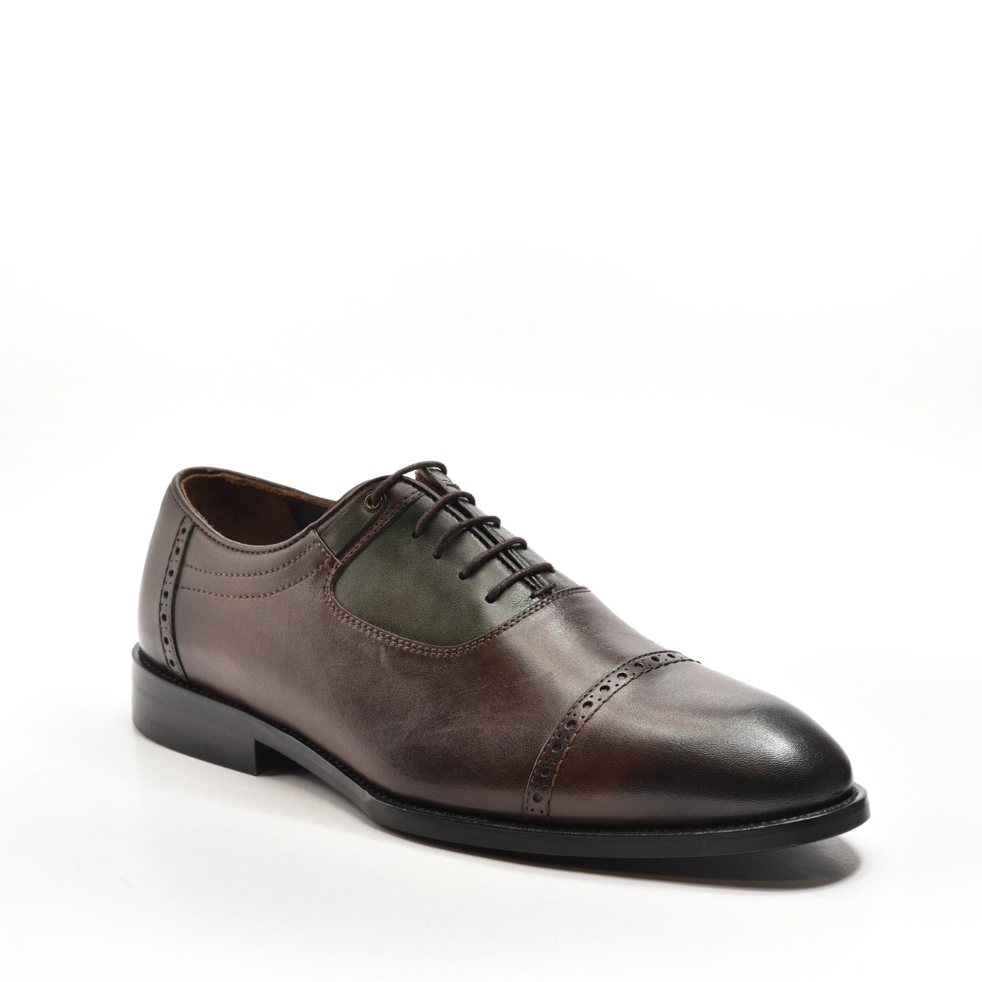 Cap-Toe Oxford in Brown & Olive Two-Tone