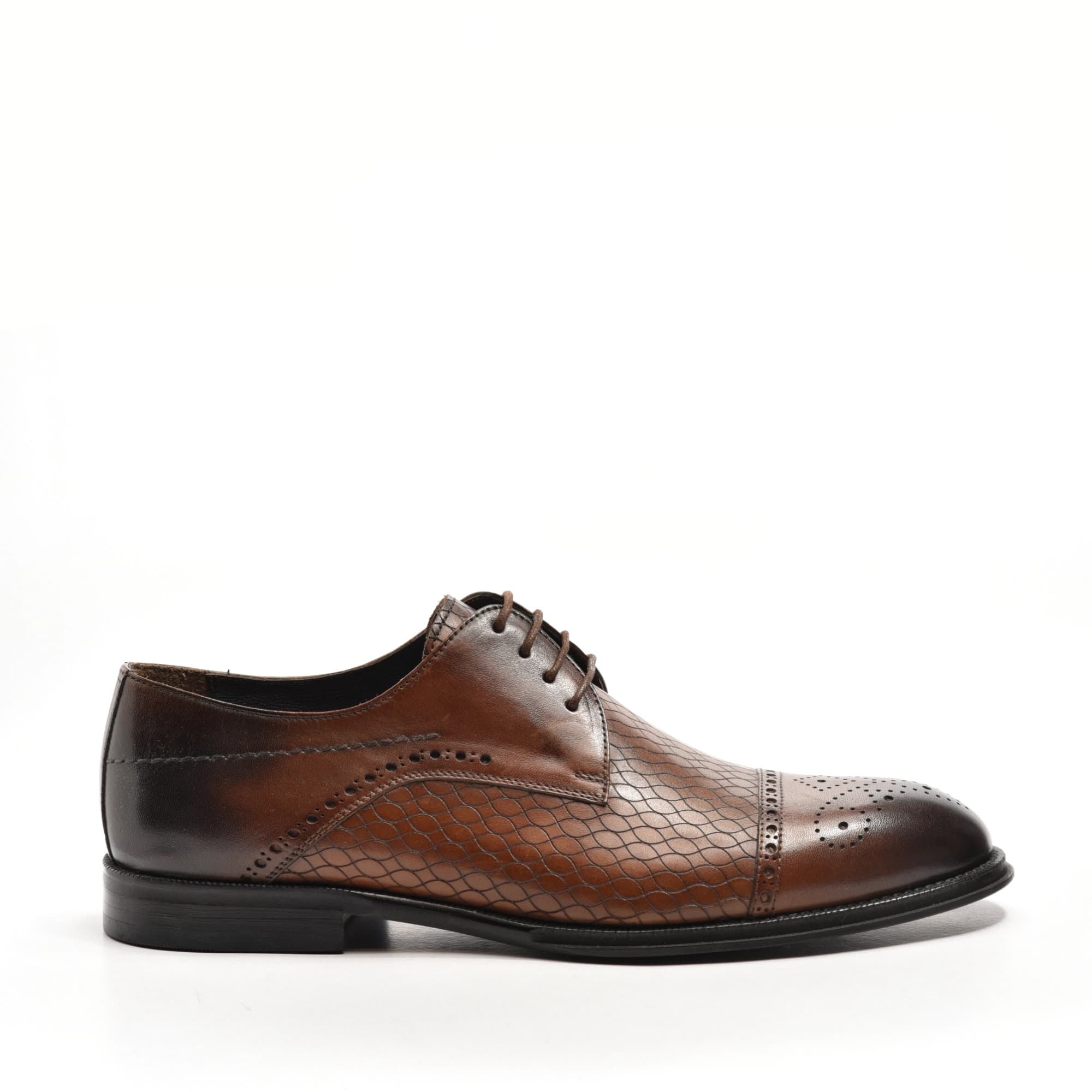 Semi-Brogue Derby in Brown Snake-Print
