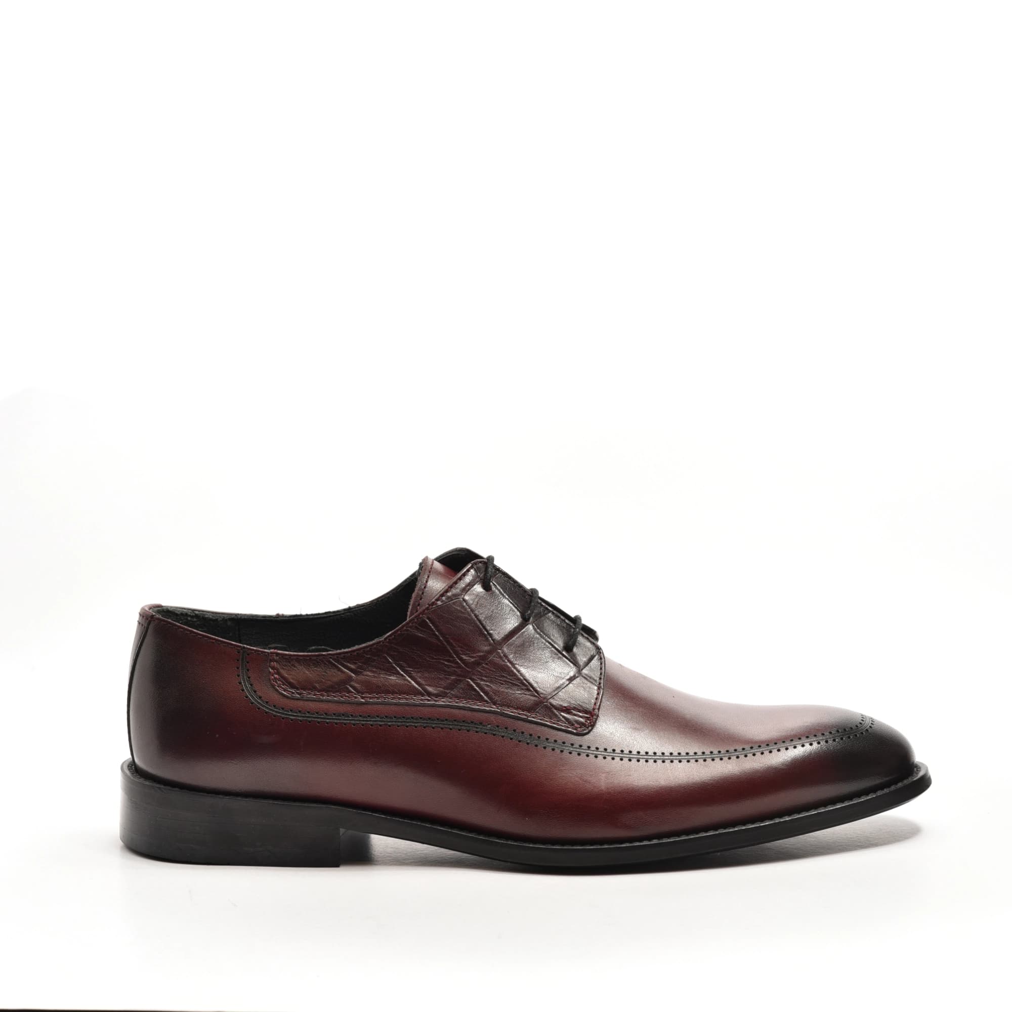 Semi-Brogue Derby in Burgundy with Croco Panels