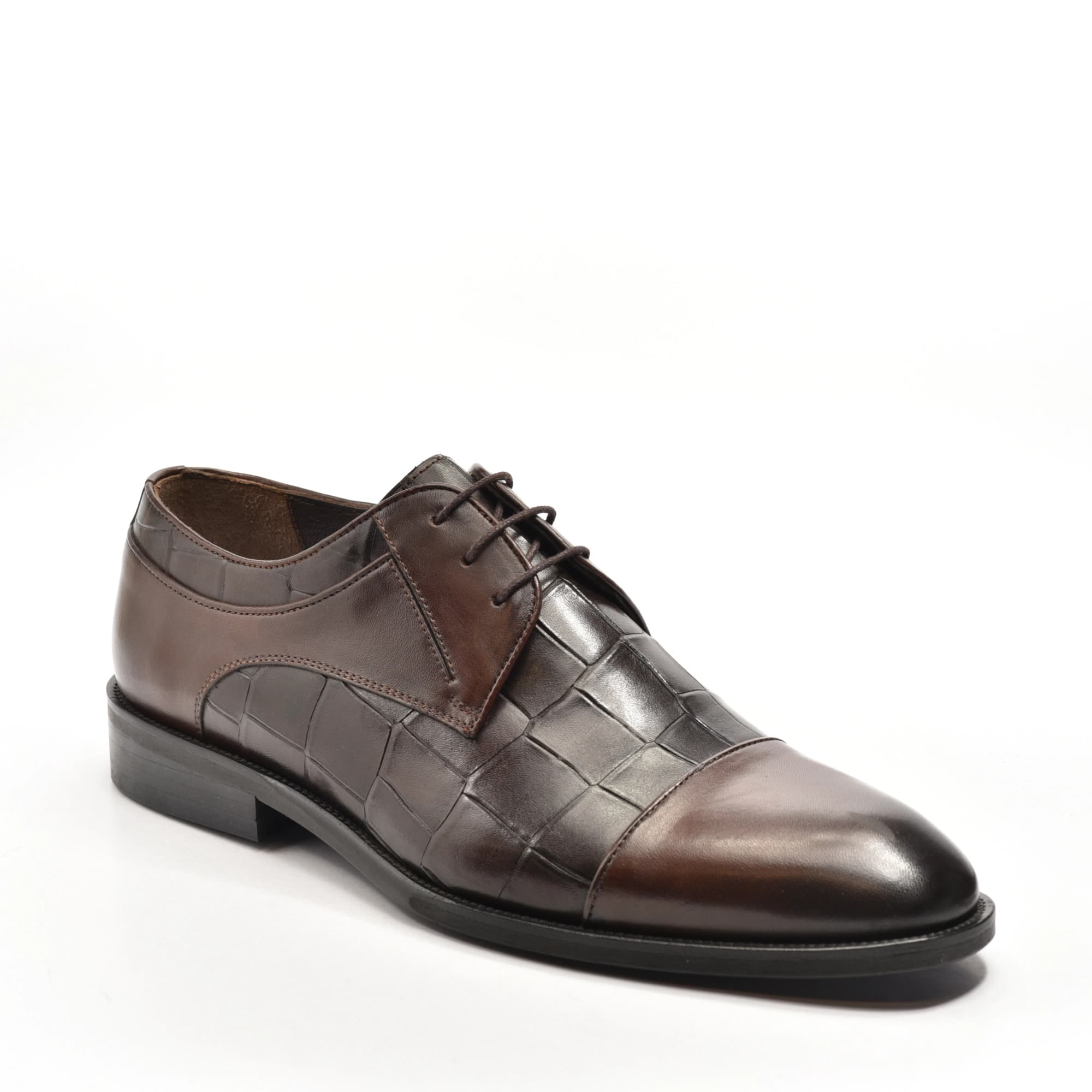 Cap-Toe Derby in Brown with Croco Panels