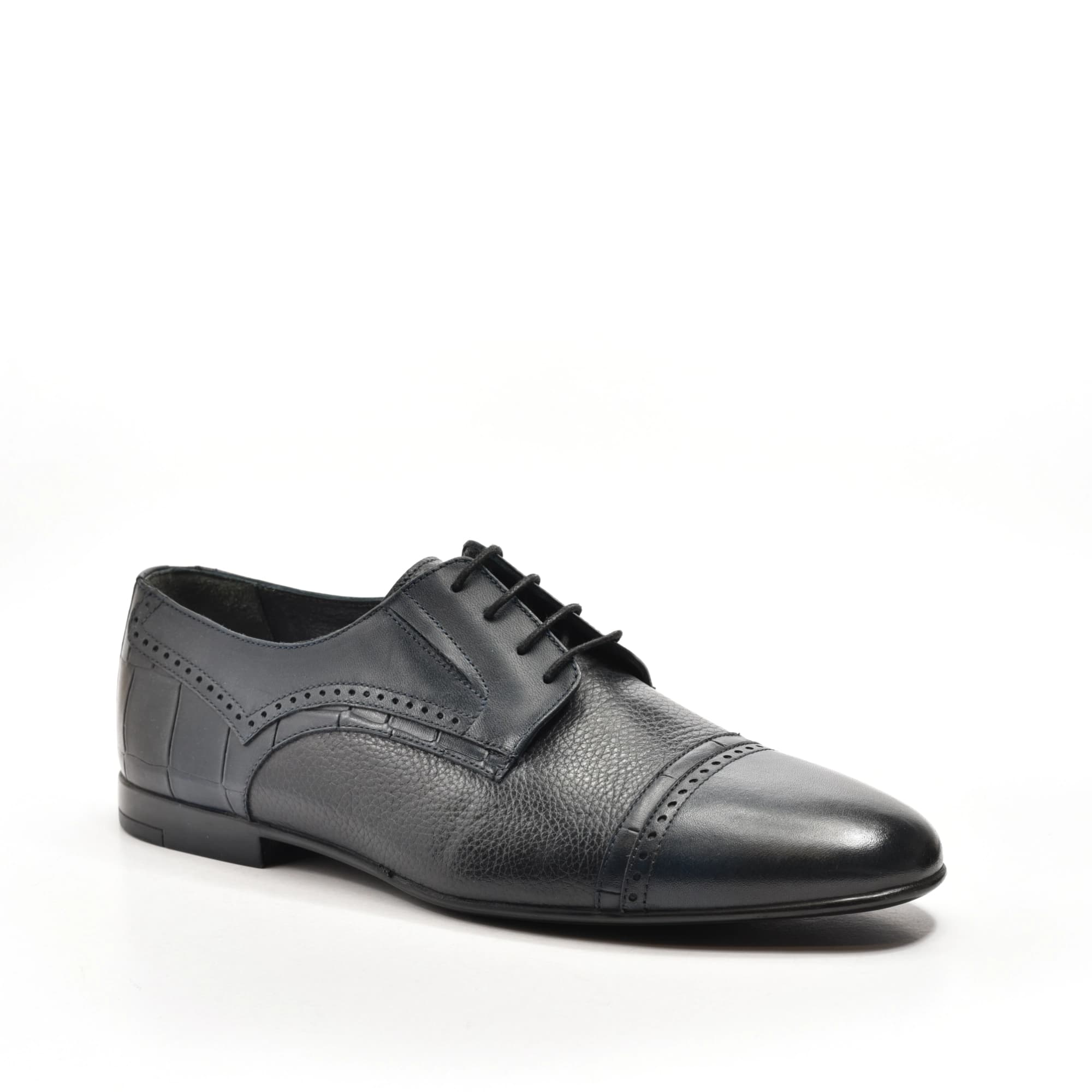 Cap-Toe Derby in Navy Grained & Croco Mix