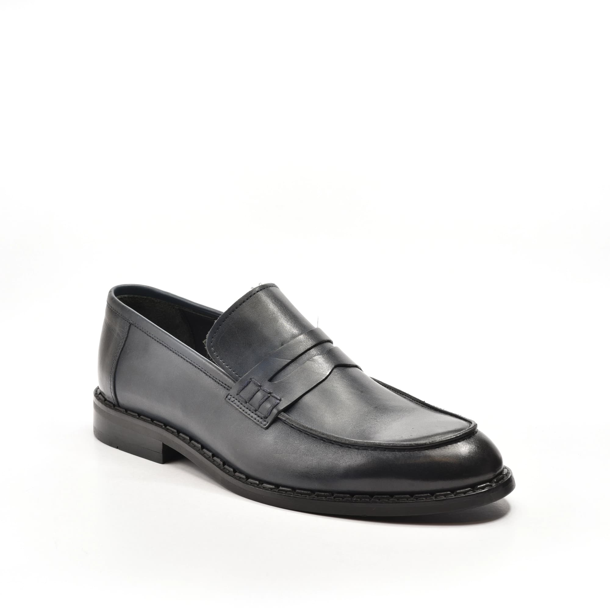 Penny Loafer in Navy with Contrast Stitch Sole