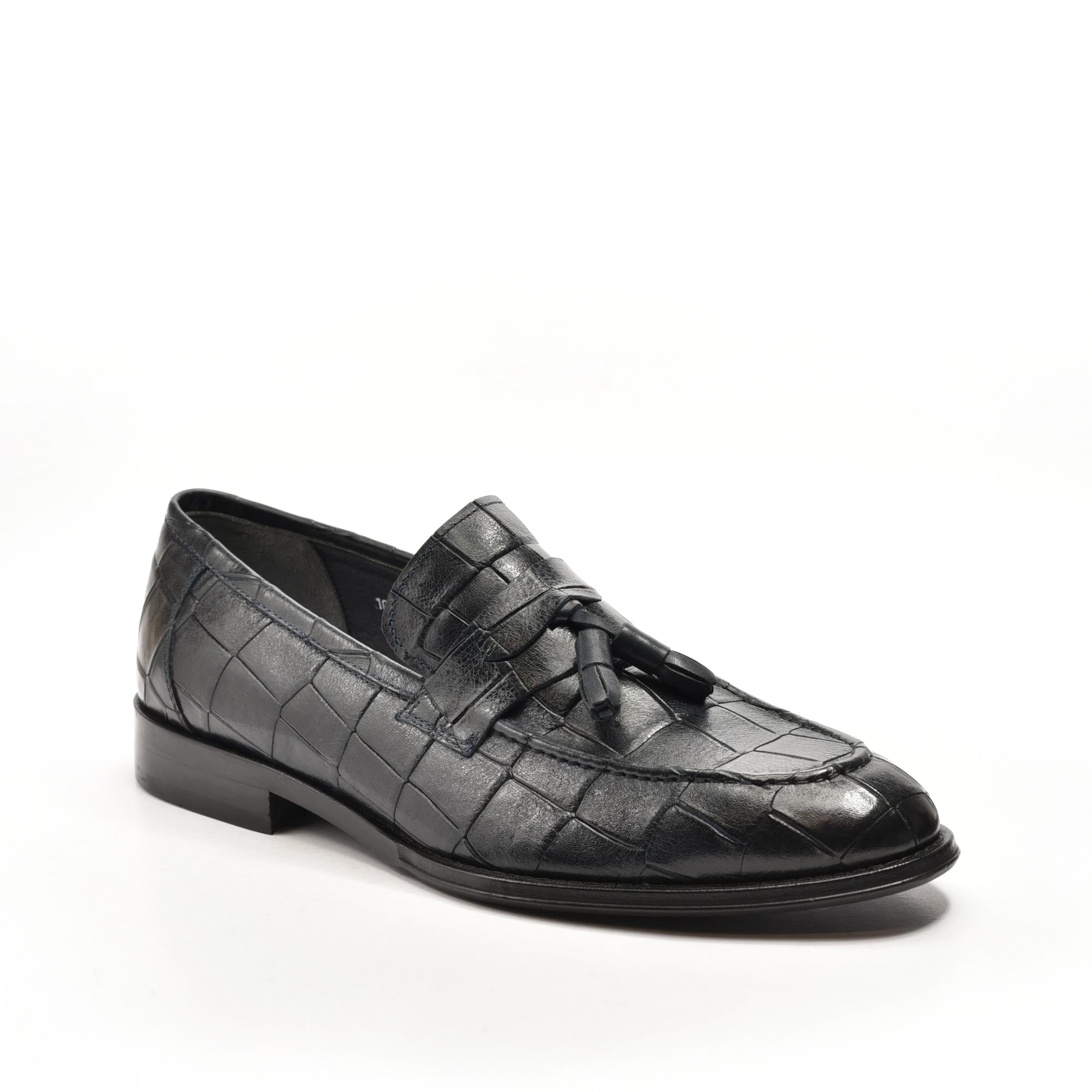 Tassel Loafer in Full Black Croco Print