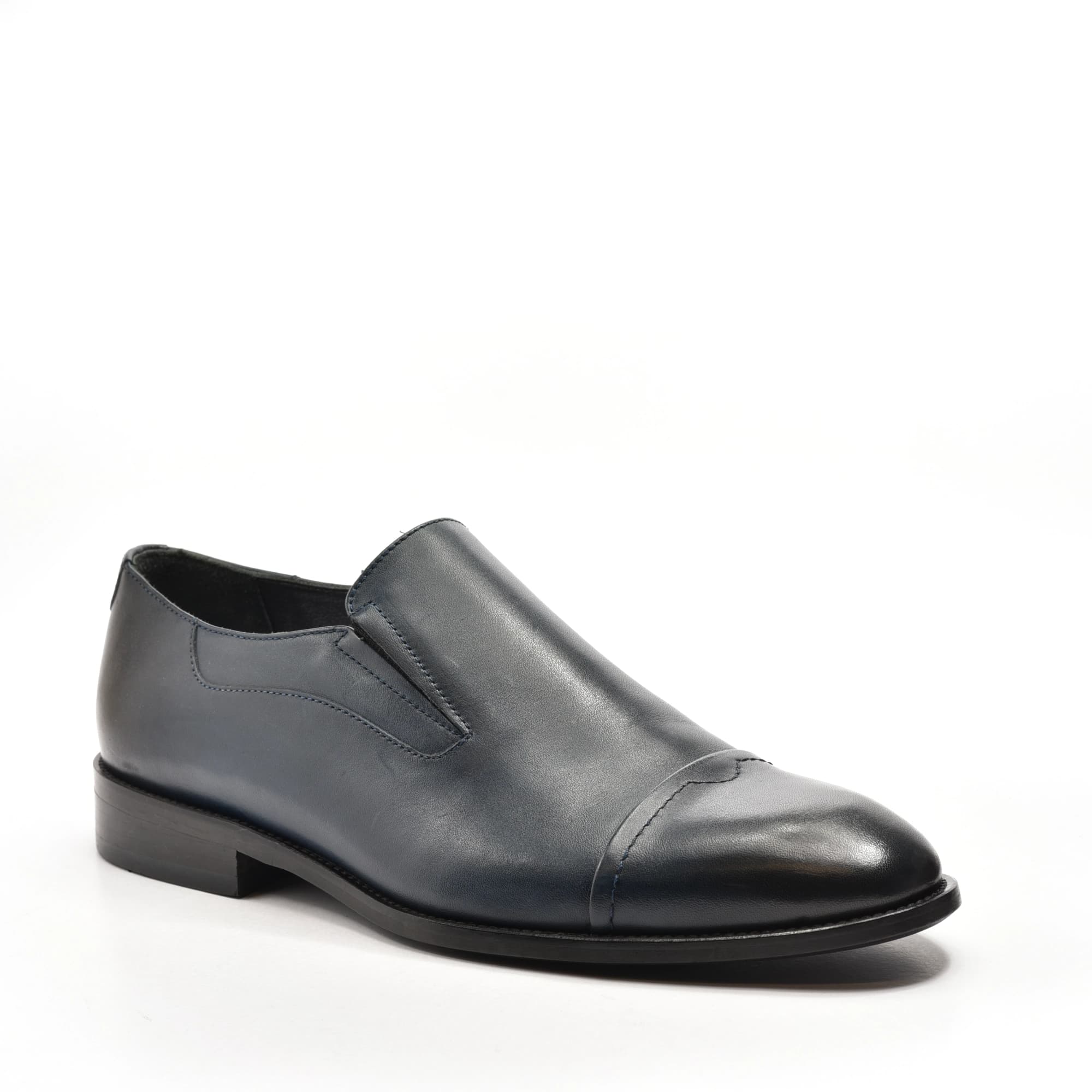 Cap-Toe Slip-On in Navy Burnished Calf