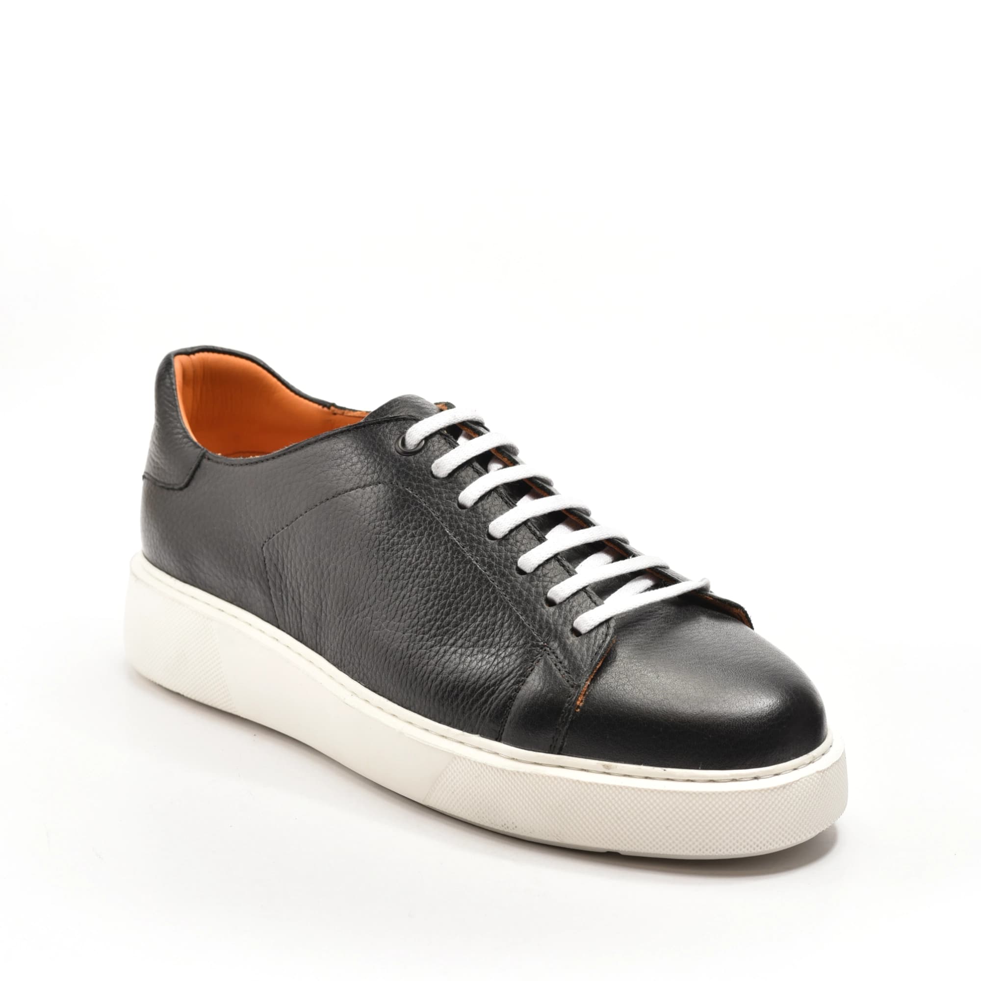 Leather Sneaker in Black Grained Calf