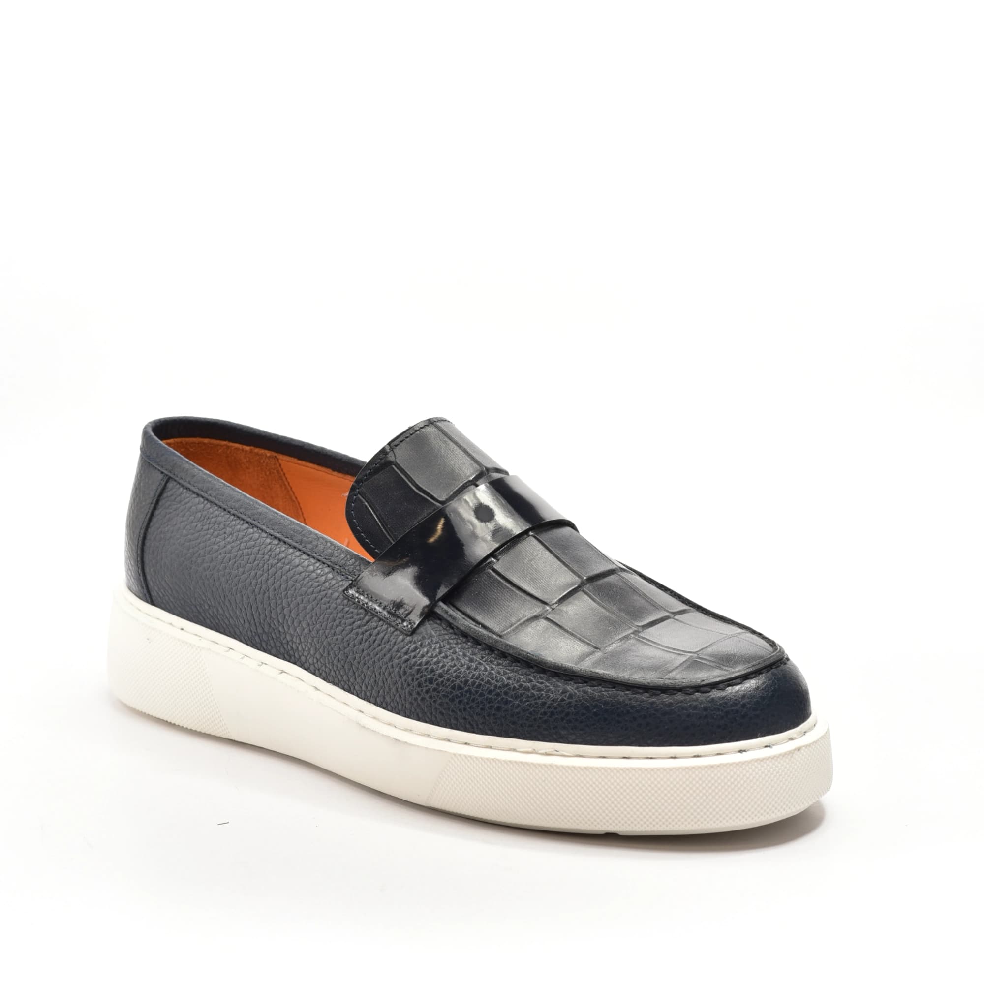 Penny Loafer Sneaker in Navy Grained & Croco