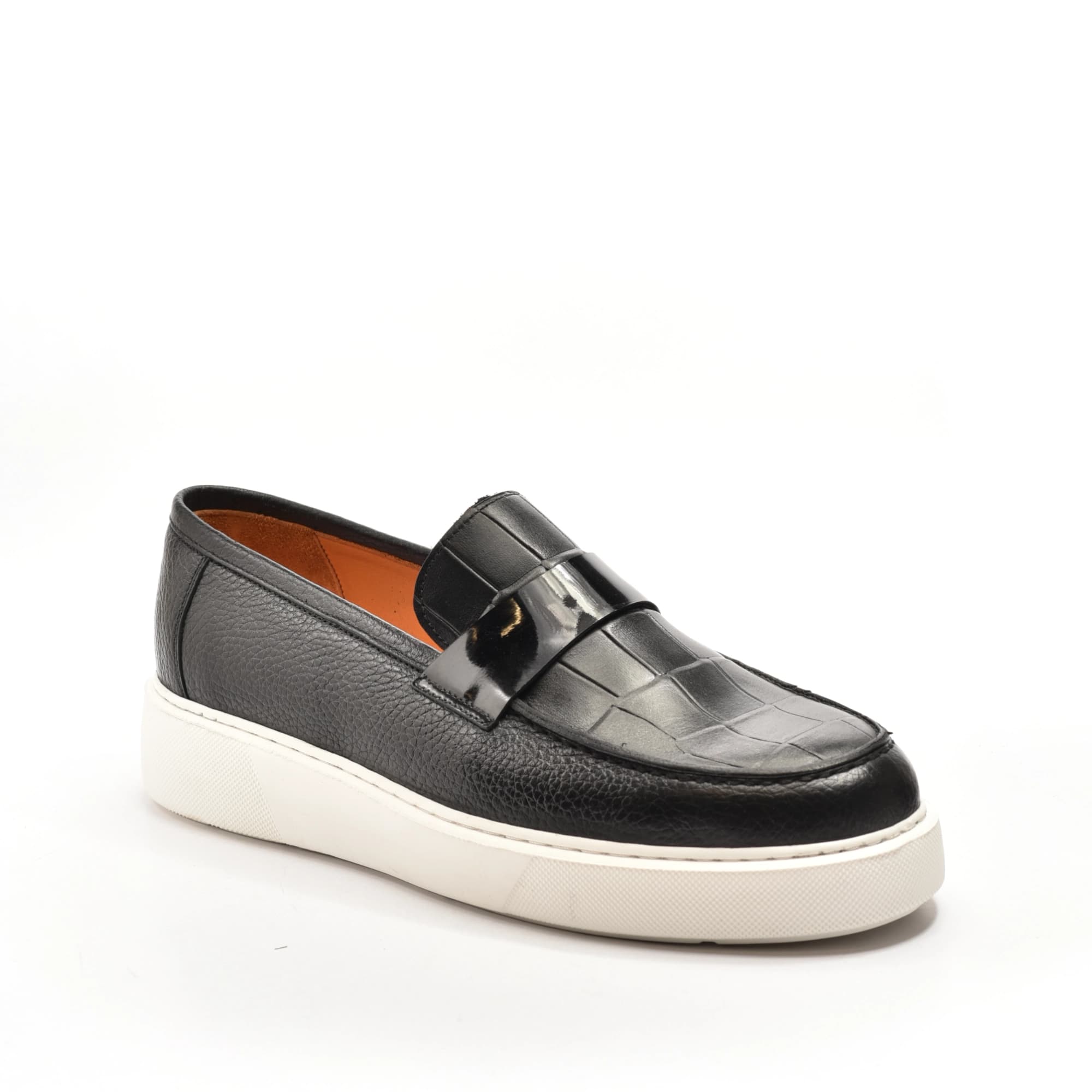 Penny Loafer Sneaker in Black Grained & Croco