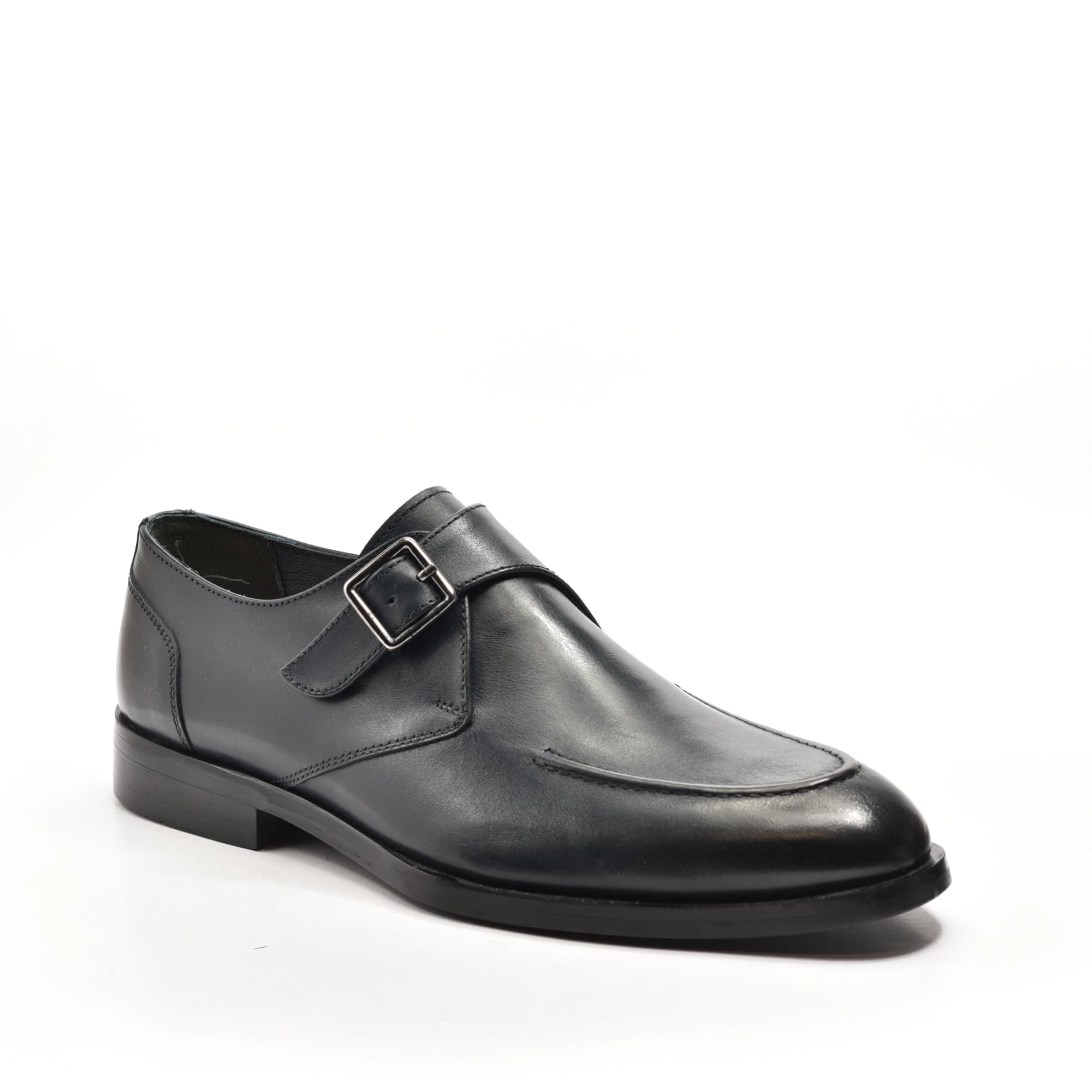 Single Monk Strap in Navy Burnished Calf