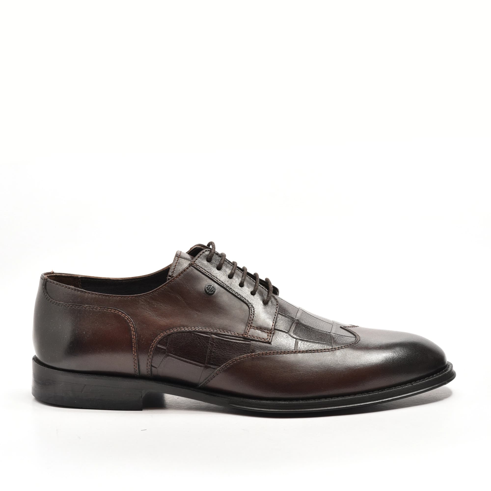 Semi-Brogue Derby in Brown with Croco Panel Insert