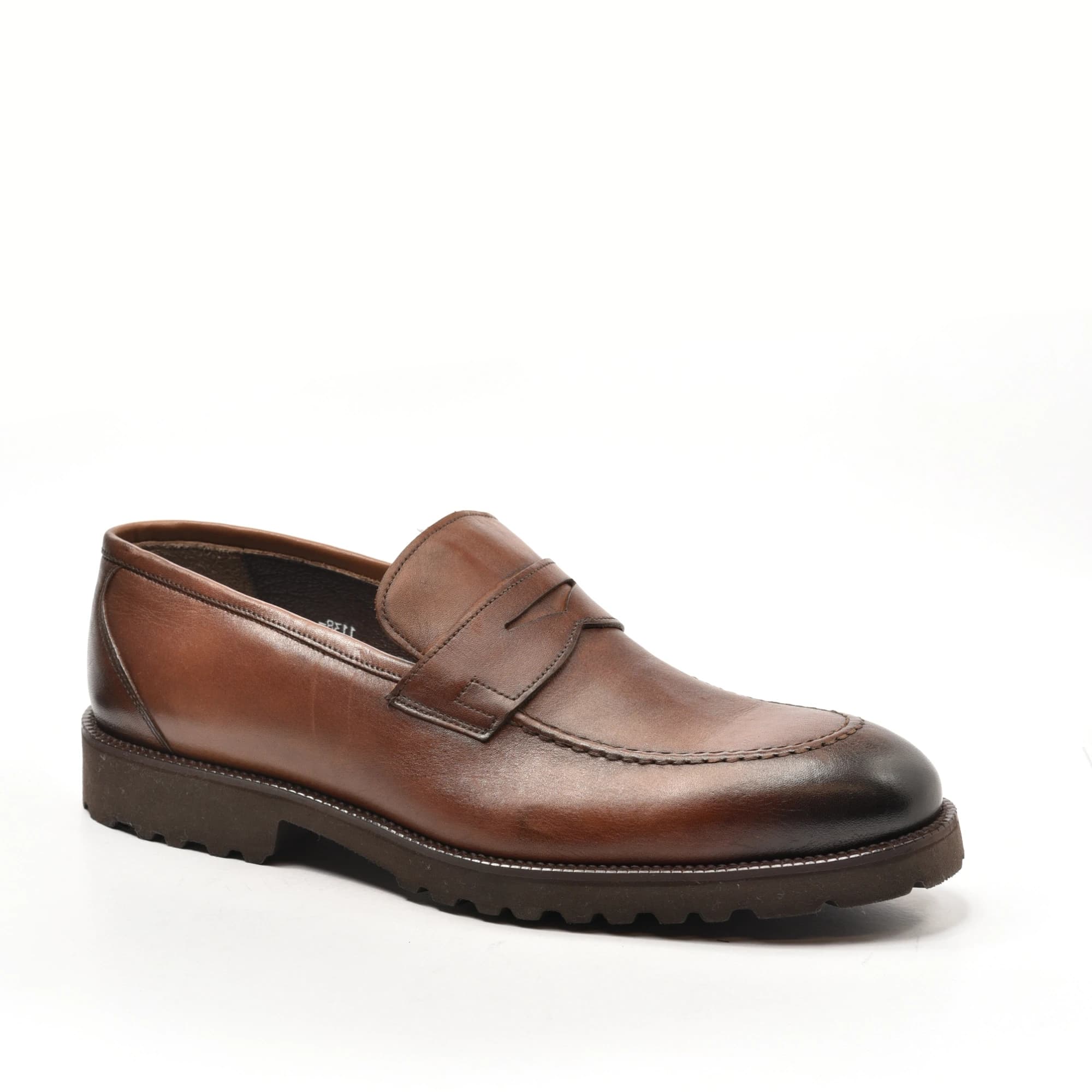 Penny Loafer on Lug Sole in Tan Calf