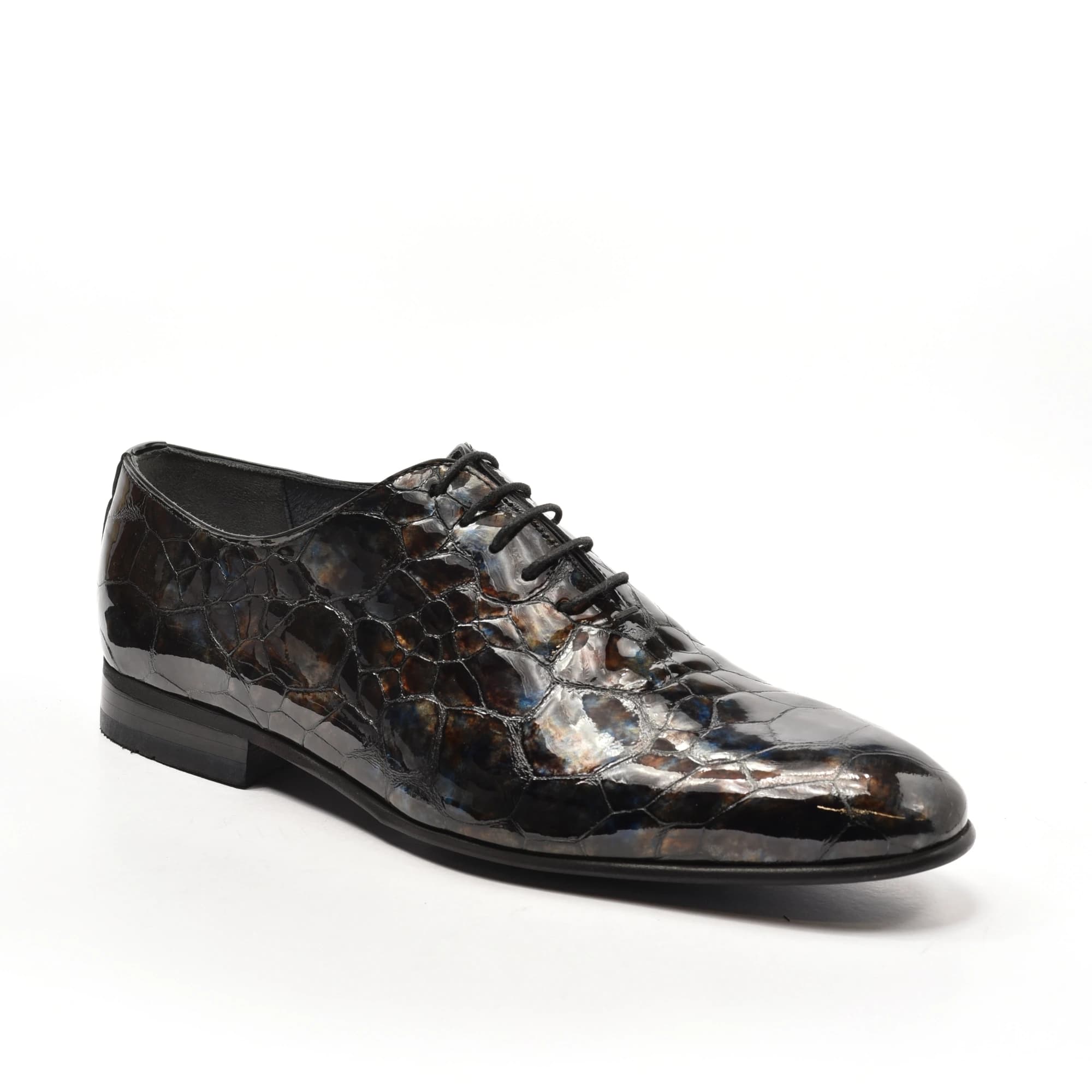 Plain-Toe Oxford in Deep Croco Gloss