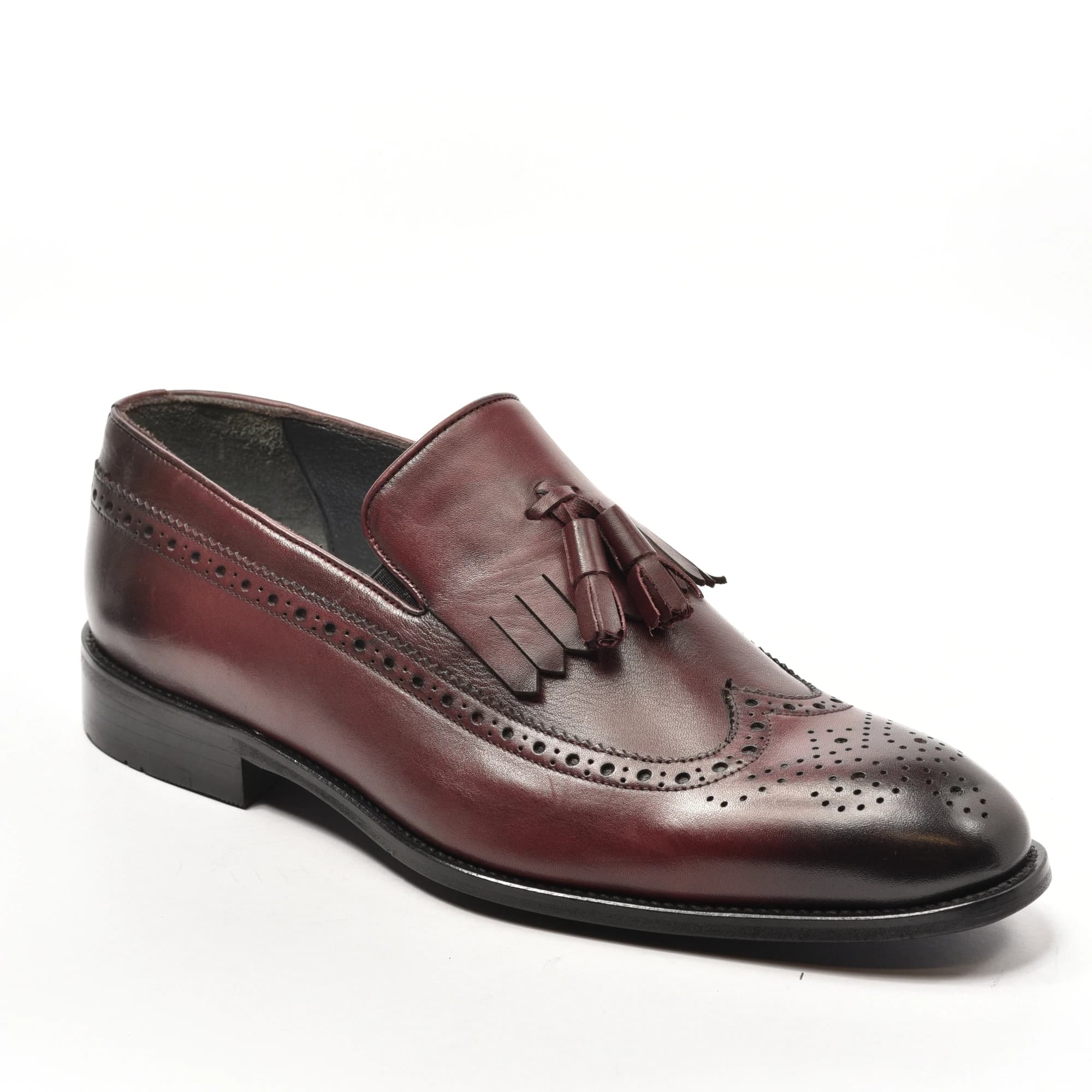 Burgundy Wingtip Brogue Tassel Loafer