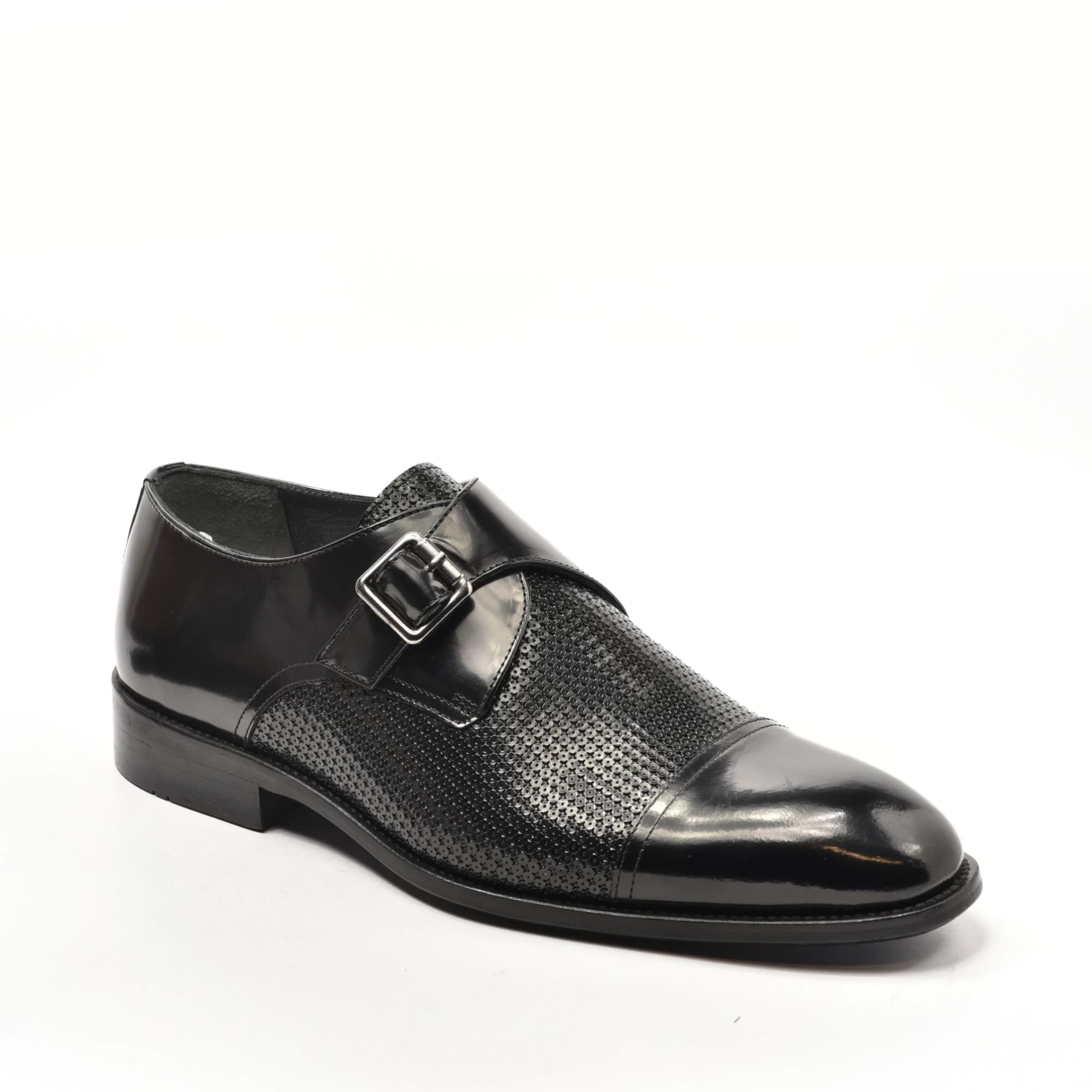 Black Single Monk Woven Cap-Toe