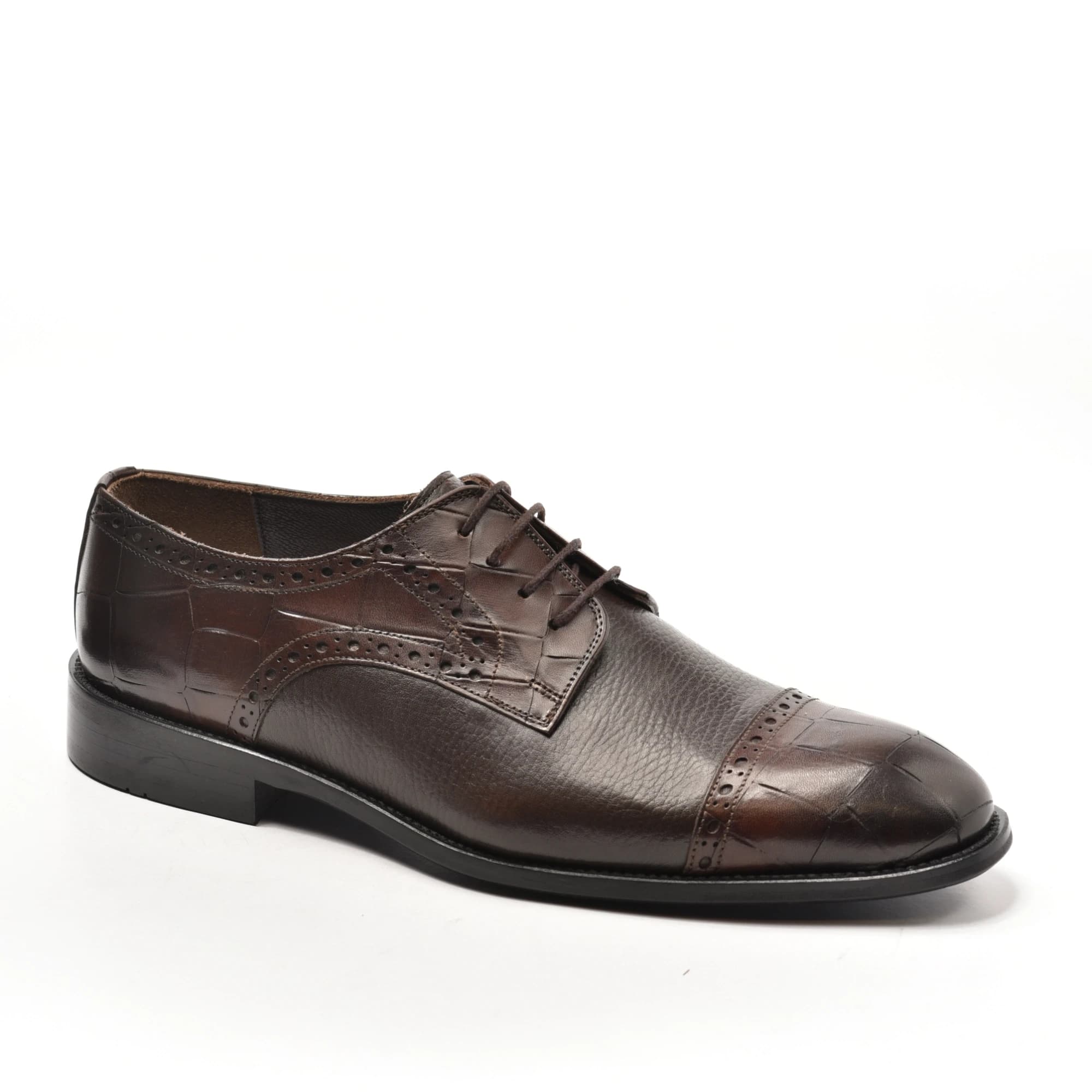 Dark Brown Croc Cap-Toe Brogue Derby