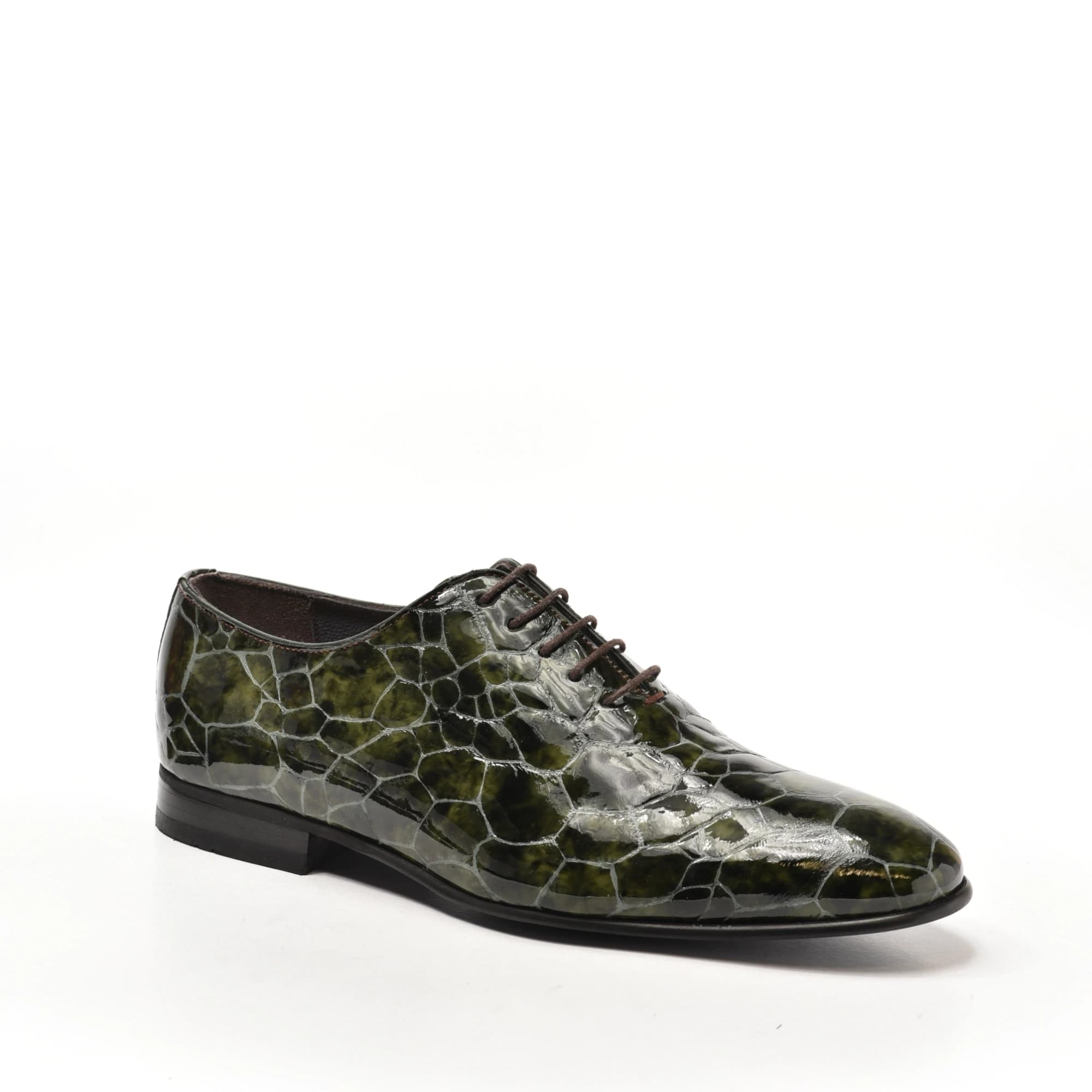 Olive Patent Croc Wholecut Oxford