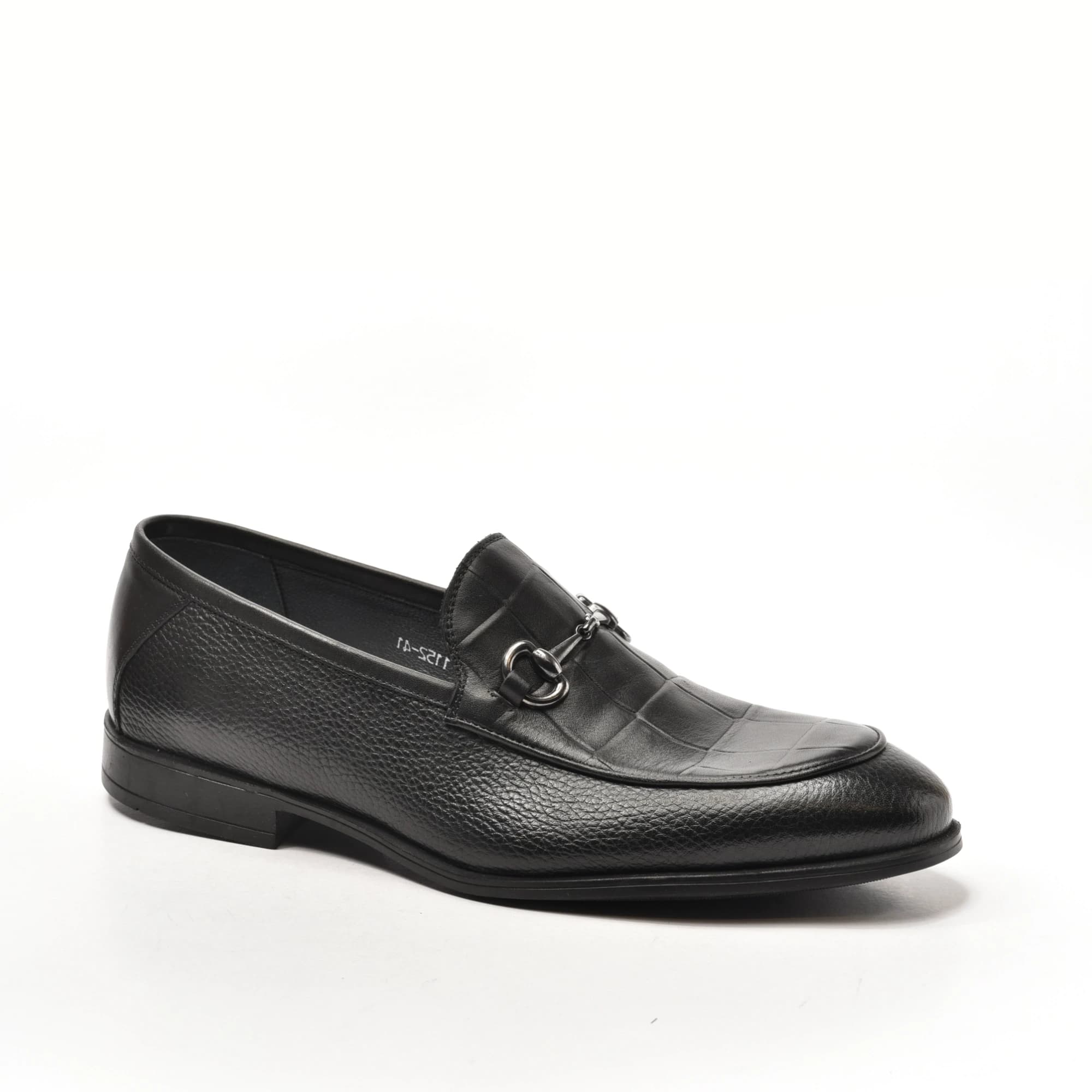 Black Horsebit Grained Croc Loafer