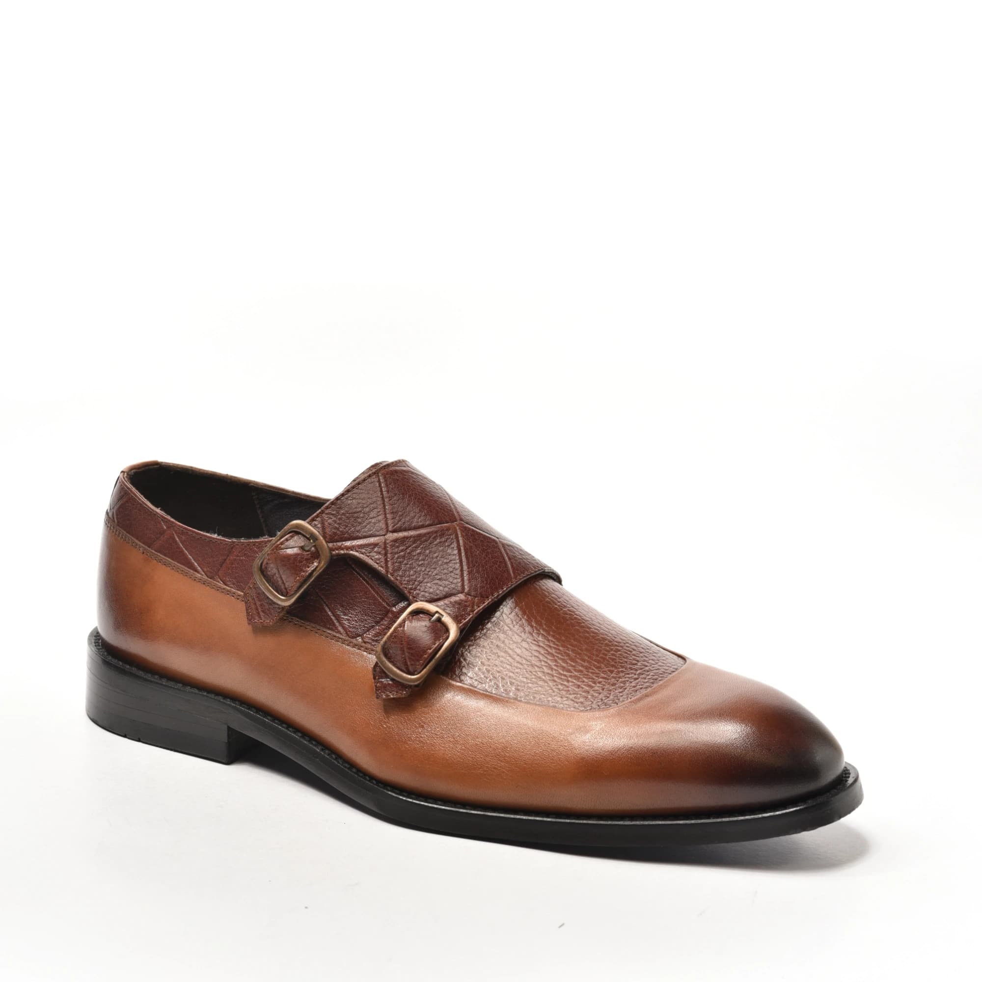 Cognac Double Monk Grained Croc Strap
